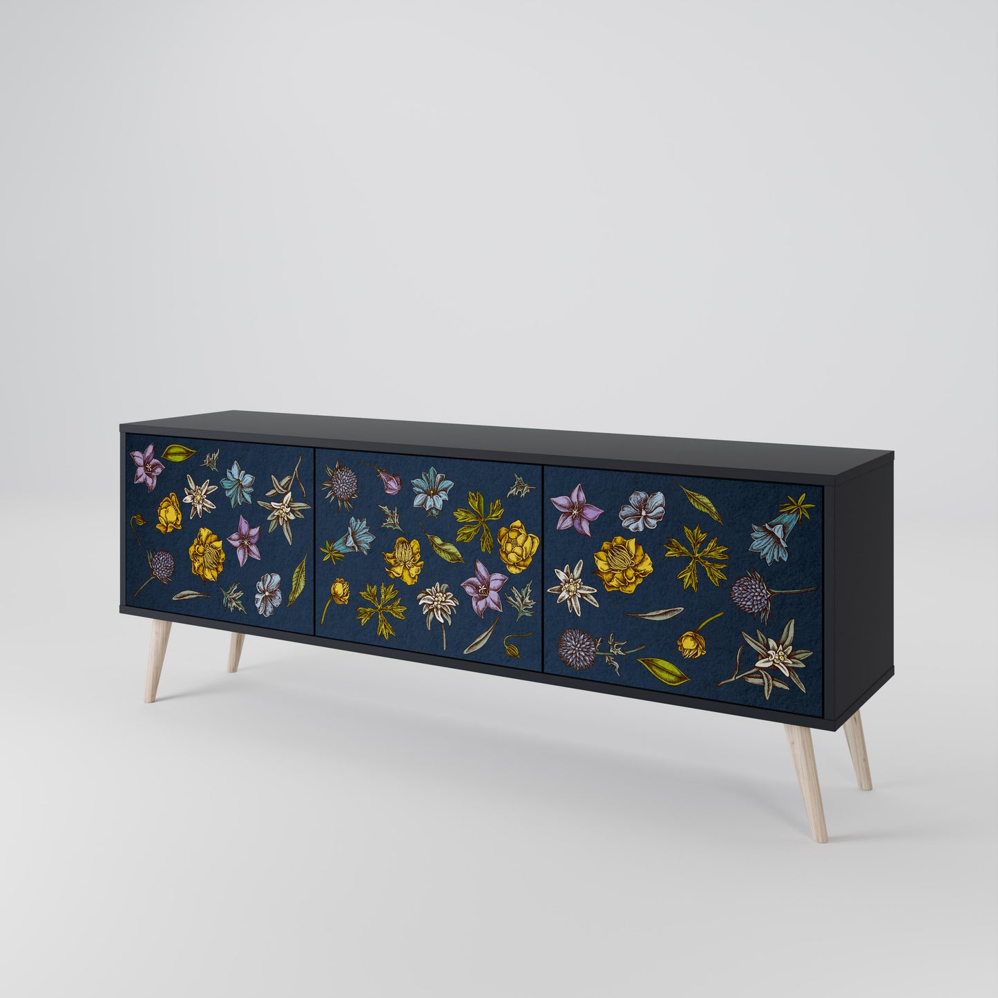 FLOWERS ON NAVY BLUE Móvel de TV de 3 Portas