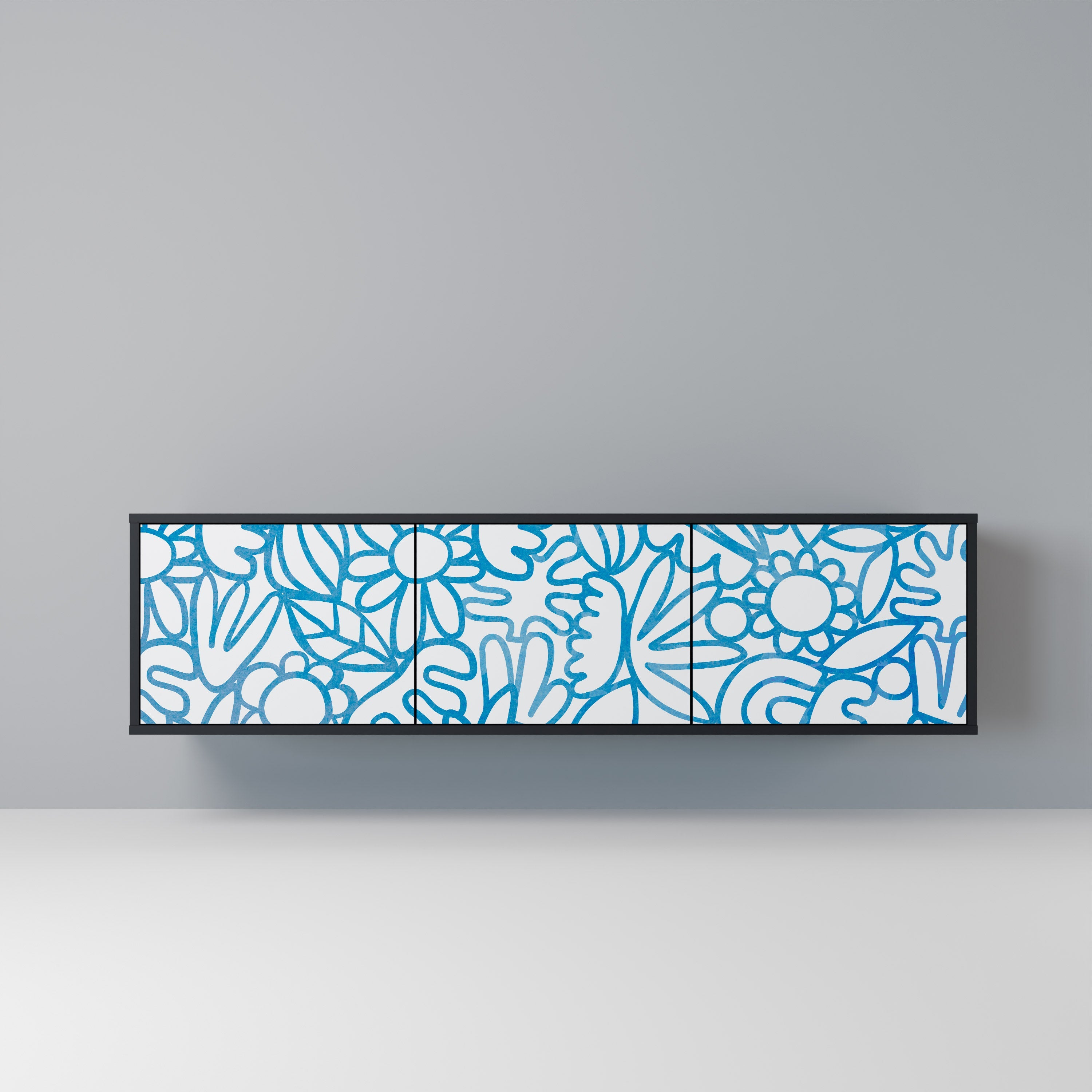 BLOOMY MORNING 3-Door TV Stand in Black Finish