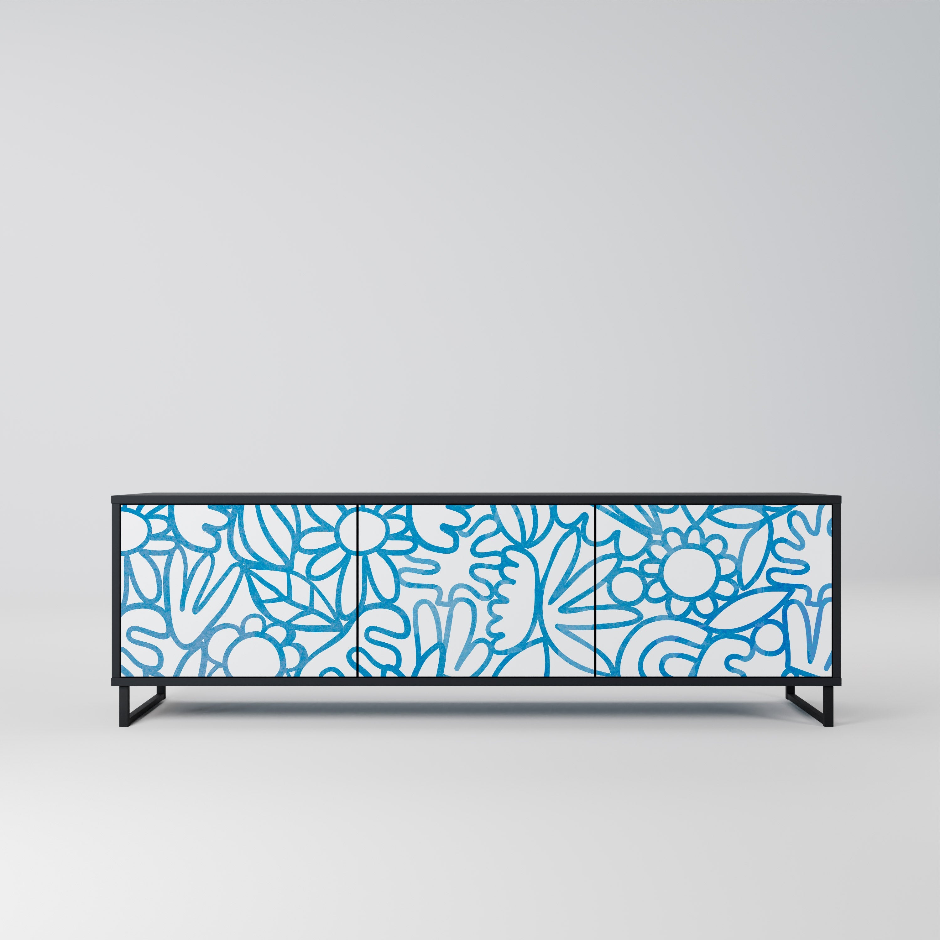 BLOOMY MORNING 3-Door TV Stand in Black Finish