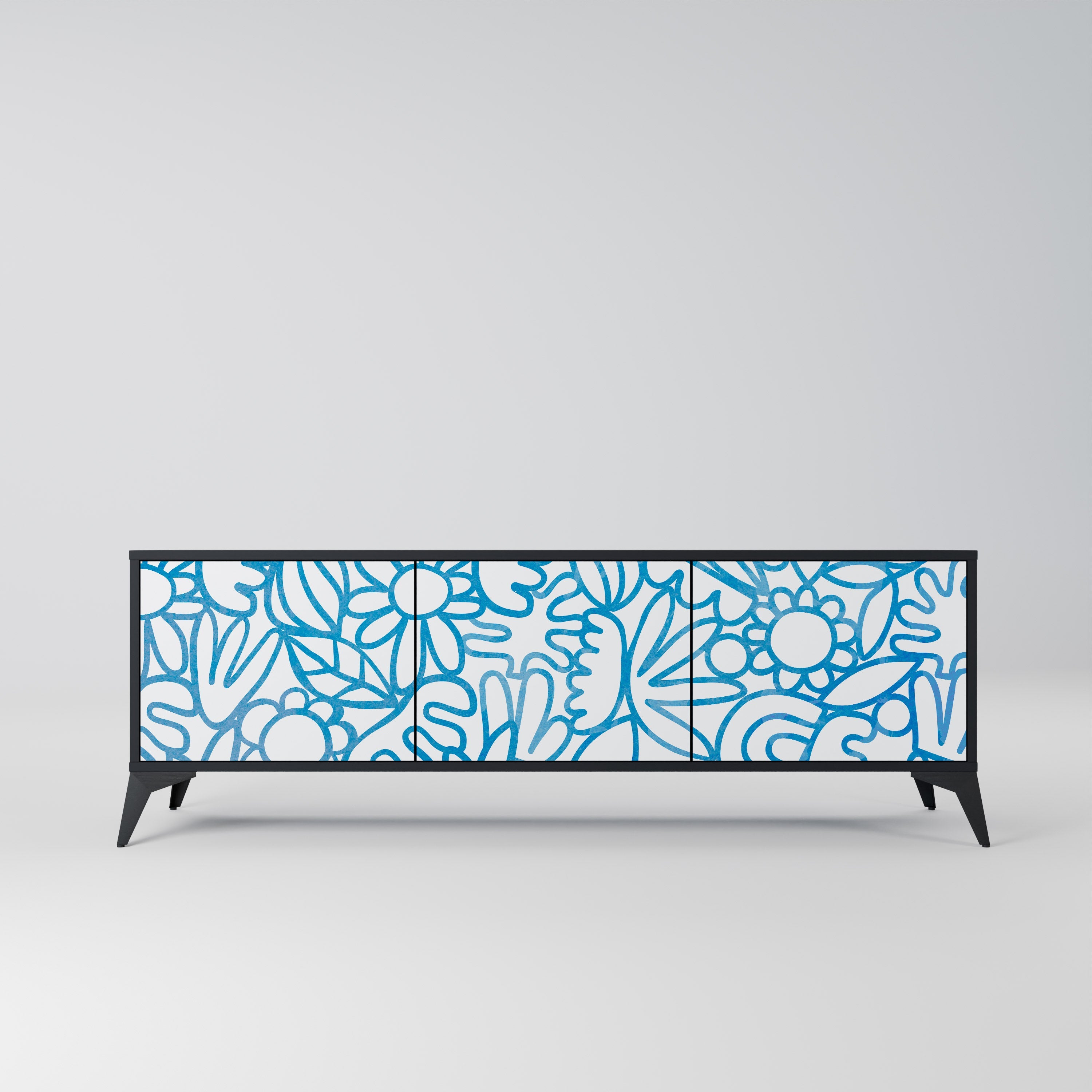 BLOOMY MORNING 3-Door TV Stand in Black Finish