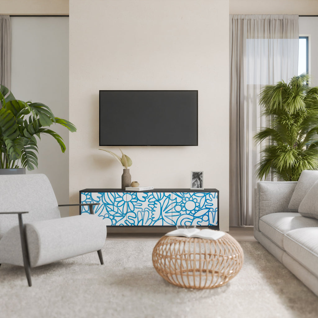 BLOOMY MORNING 3-Door TV Stand in Black Finish