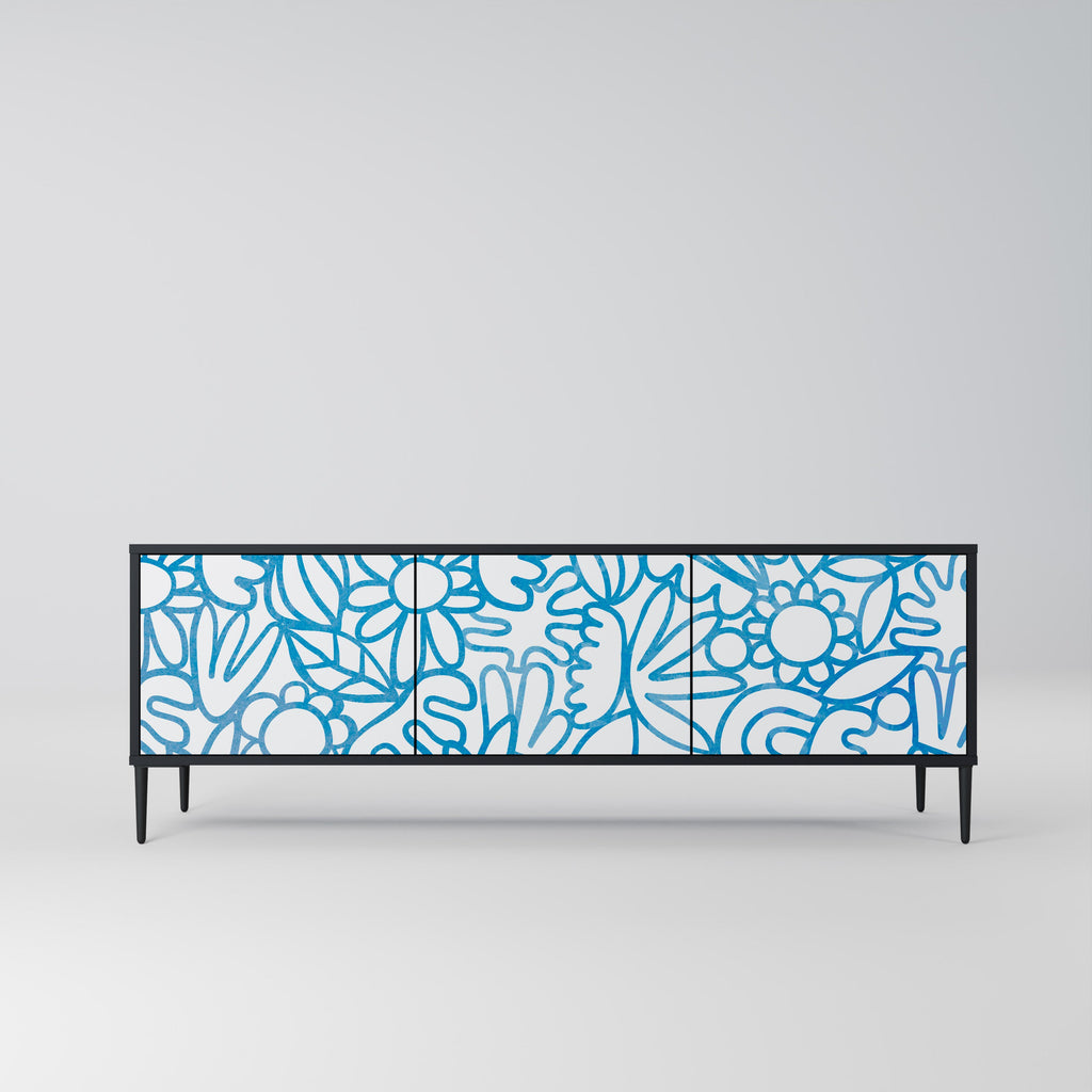 BLOOMY MORNING 3-Door TV Stand in Black Finish