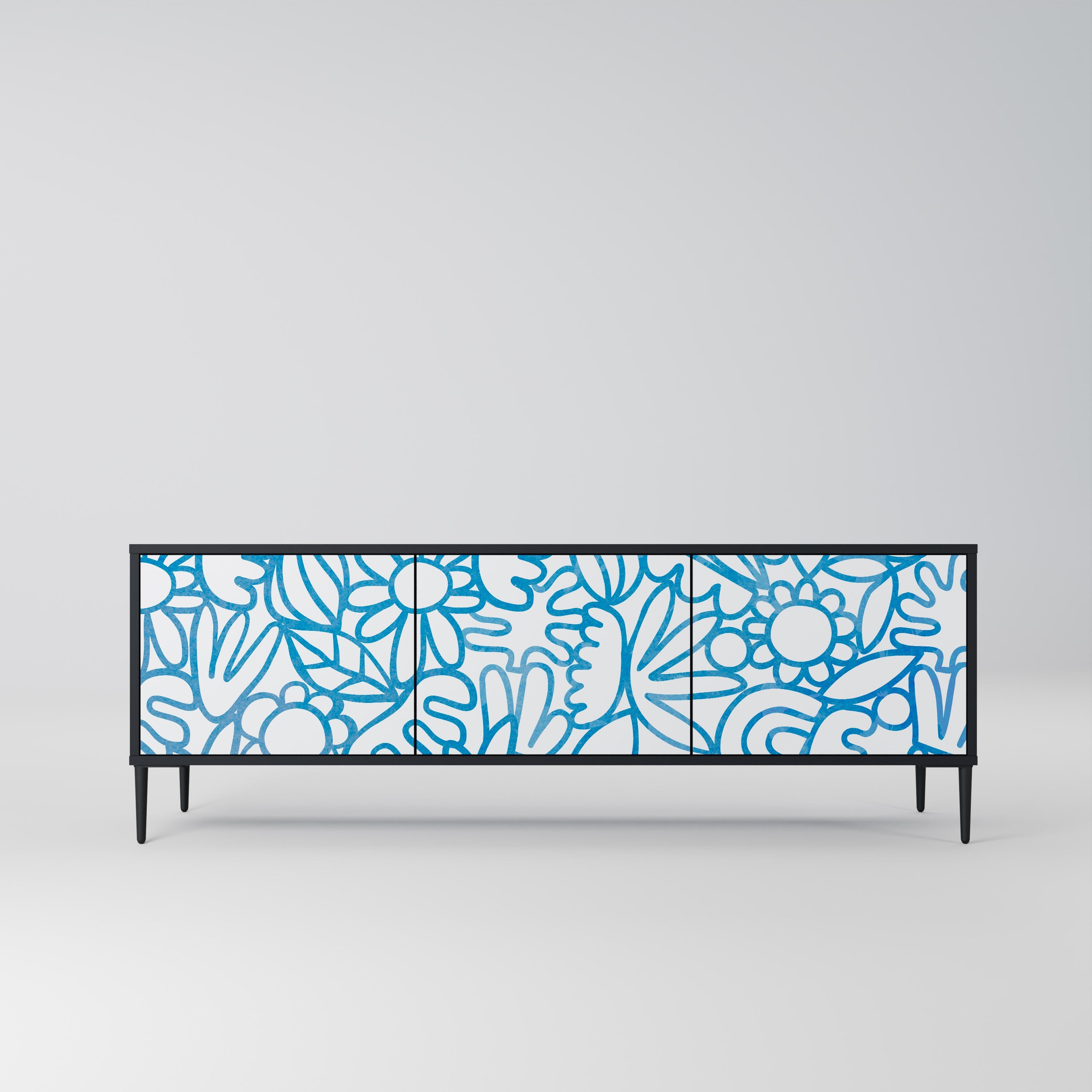 BLOOMY MORNING 3-Door TV Stand in Black Finish