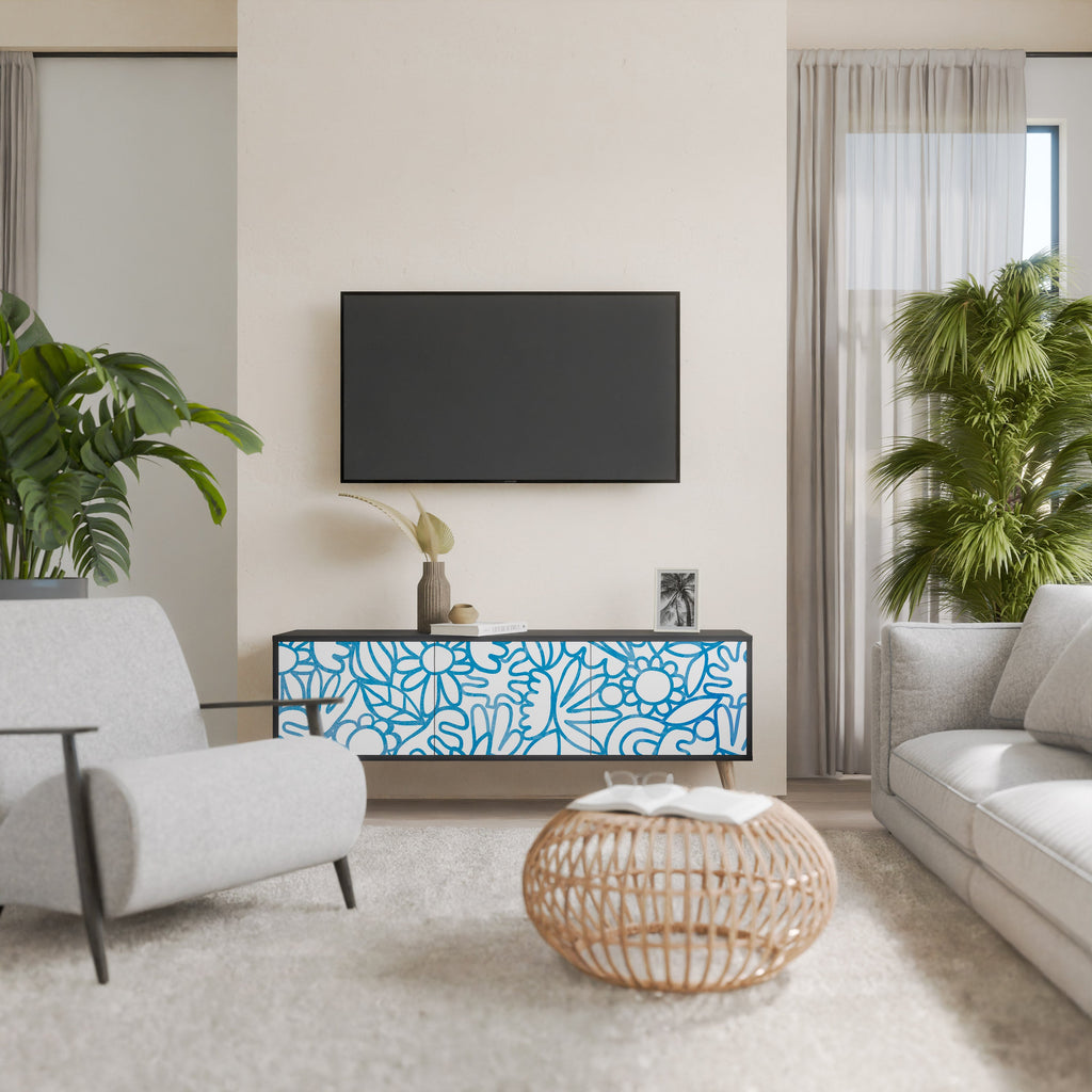 BLOOMY MORNING 3-Door TV Stand in Black Finish