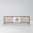 FLOWERS AND STRAWBERRIES 3-Door TV Stand in Black Finish