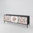 FLOWERS AND STRAWBERRIES 3-Door TV Stand in Black Finish