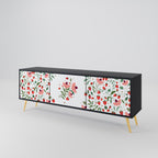 FLOWERS AND STRAWBERRIES 3-Door TV Stand in Black Finish