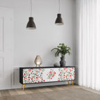 FLOWERS AND STRAWBERRIES 3-Door TV Stand in Black Finish