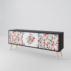 FLOWERS AND STRAWBERRIES 3-Door TV Stand in Black Finish