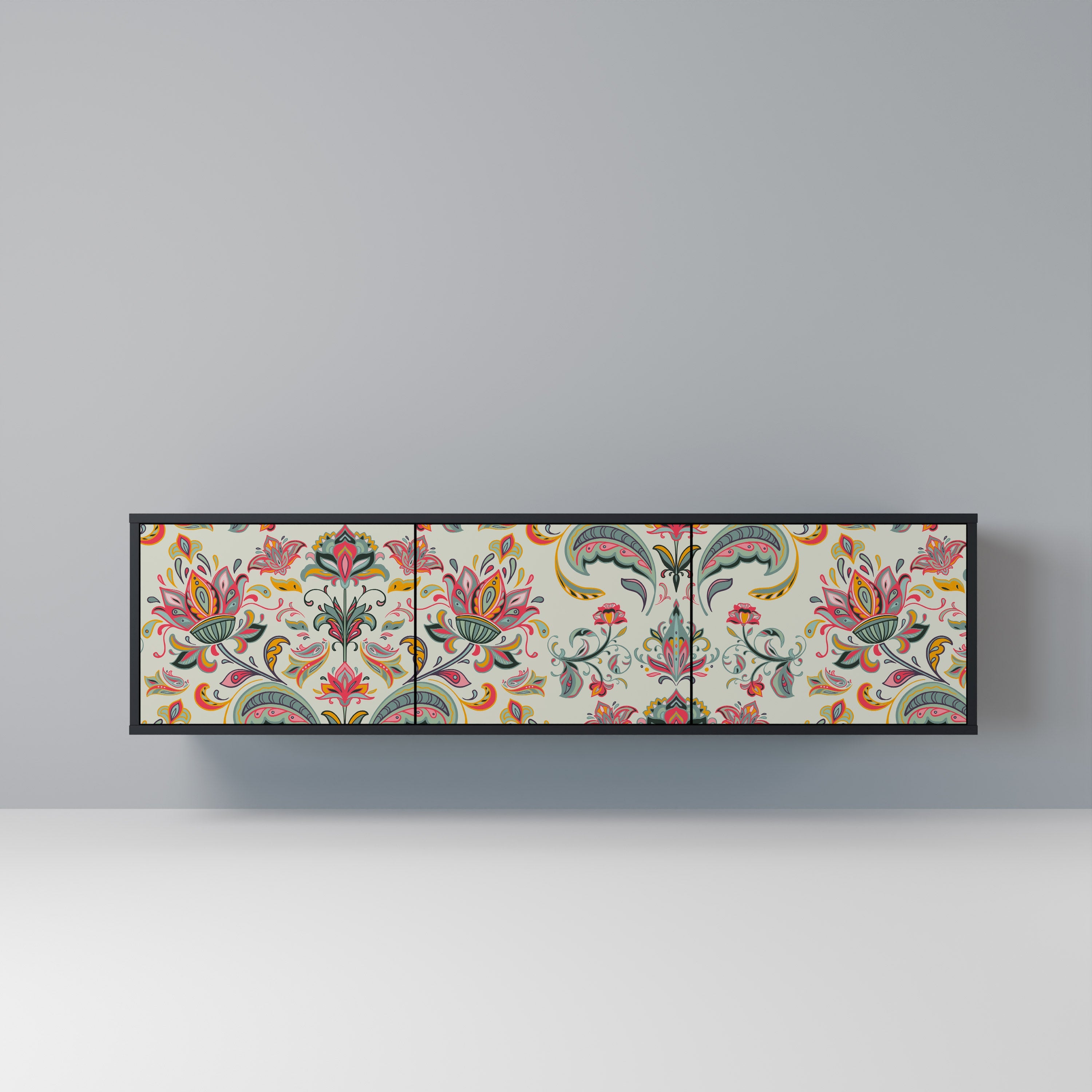 ORGANIC FOLKLORE 3-Door TV Stand in Black Finish