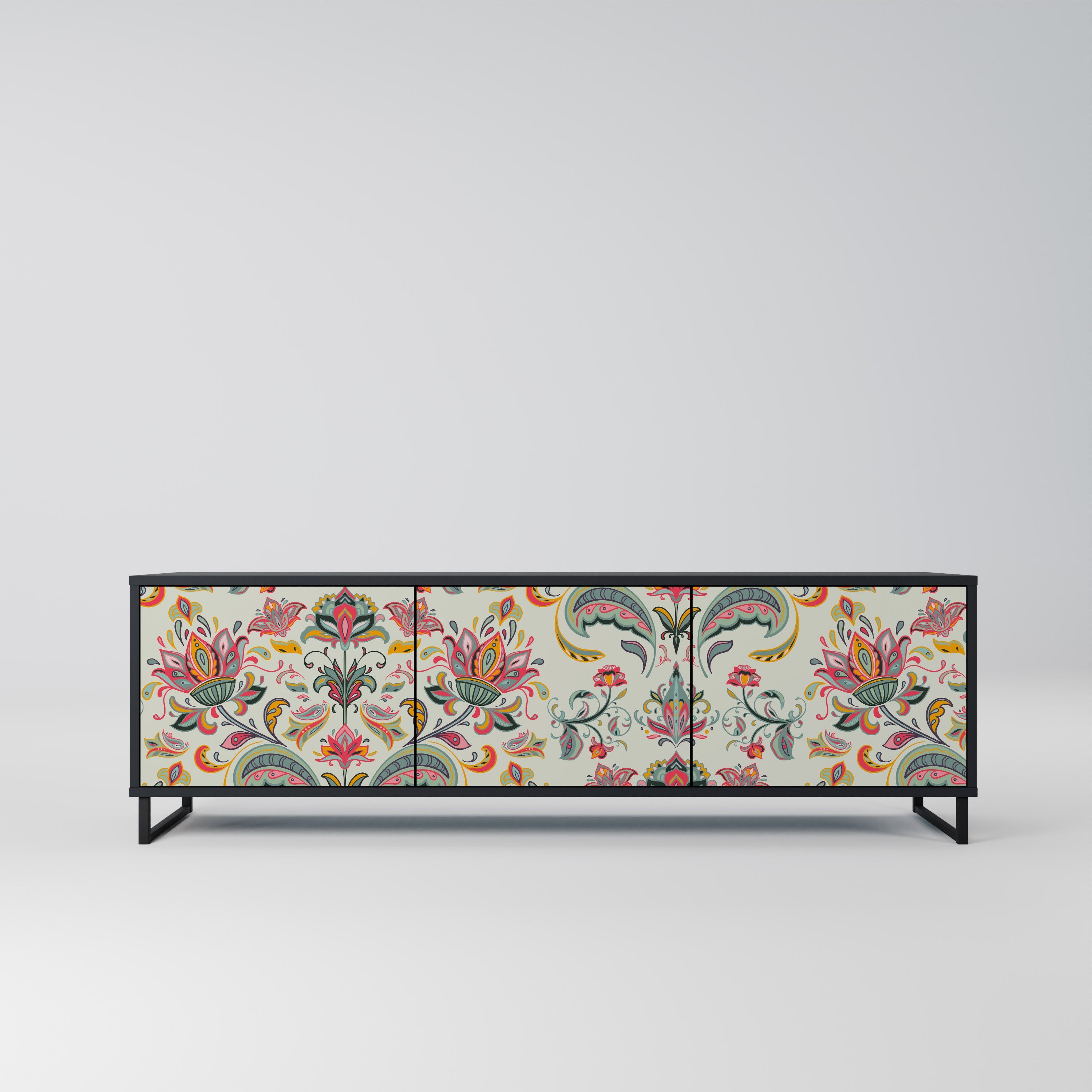 ORGANIC FOLKLORE 3-Door TV Stand in Black Finish