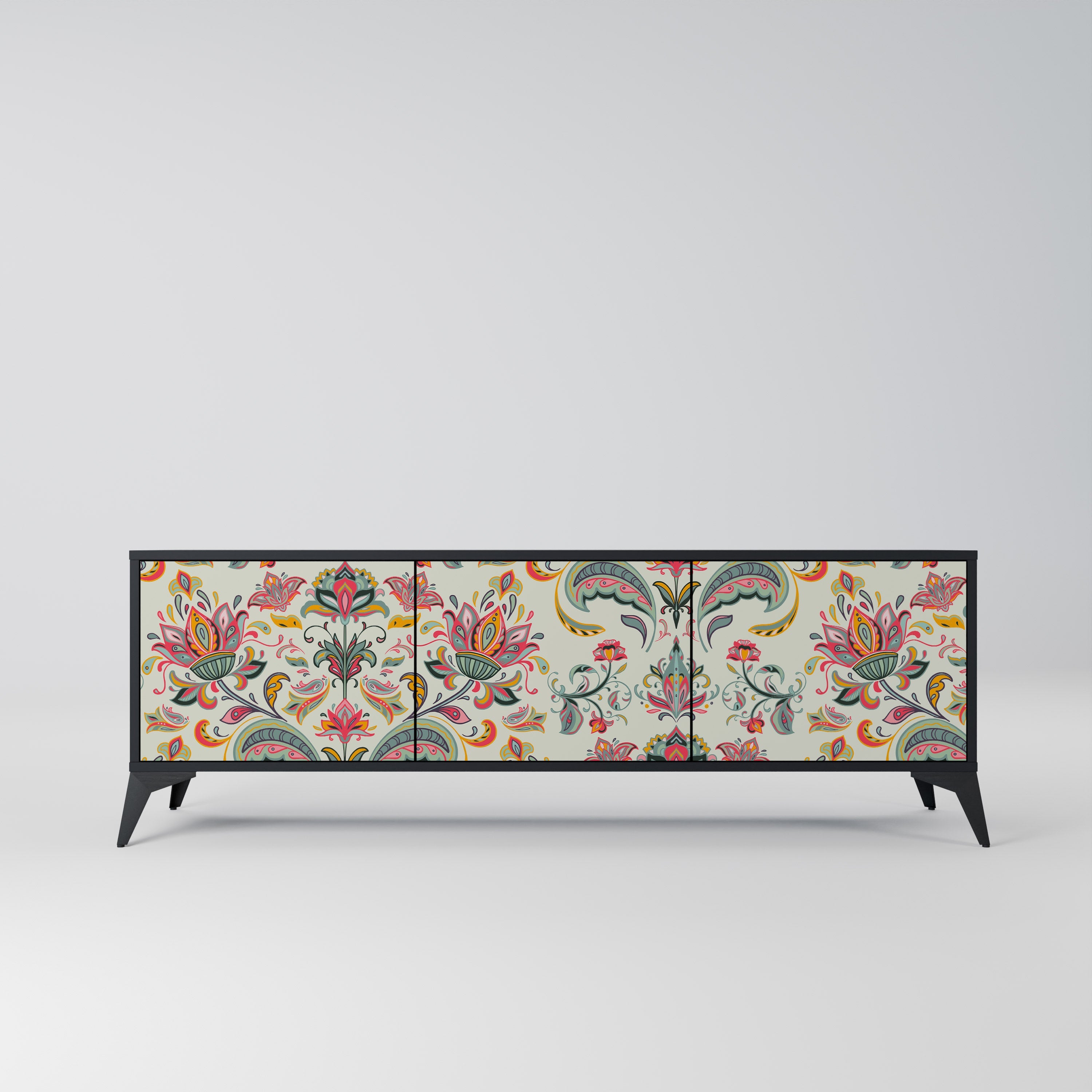 ORGANIC FOLKLORE 3-Door TV Stand in Black Finish