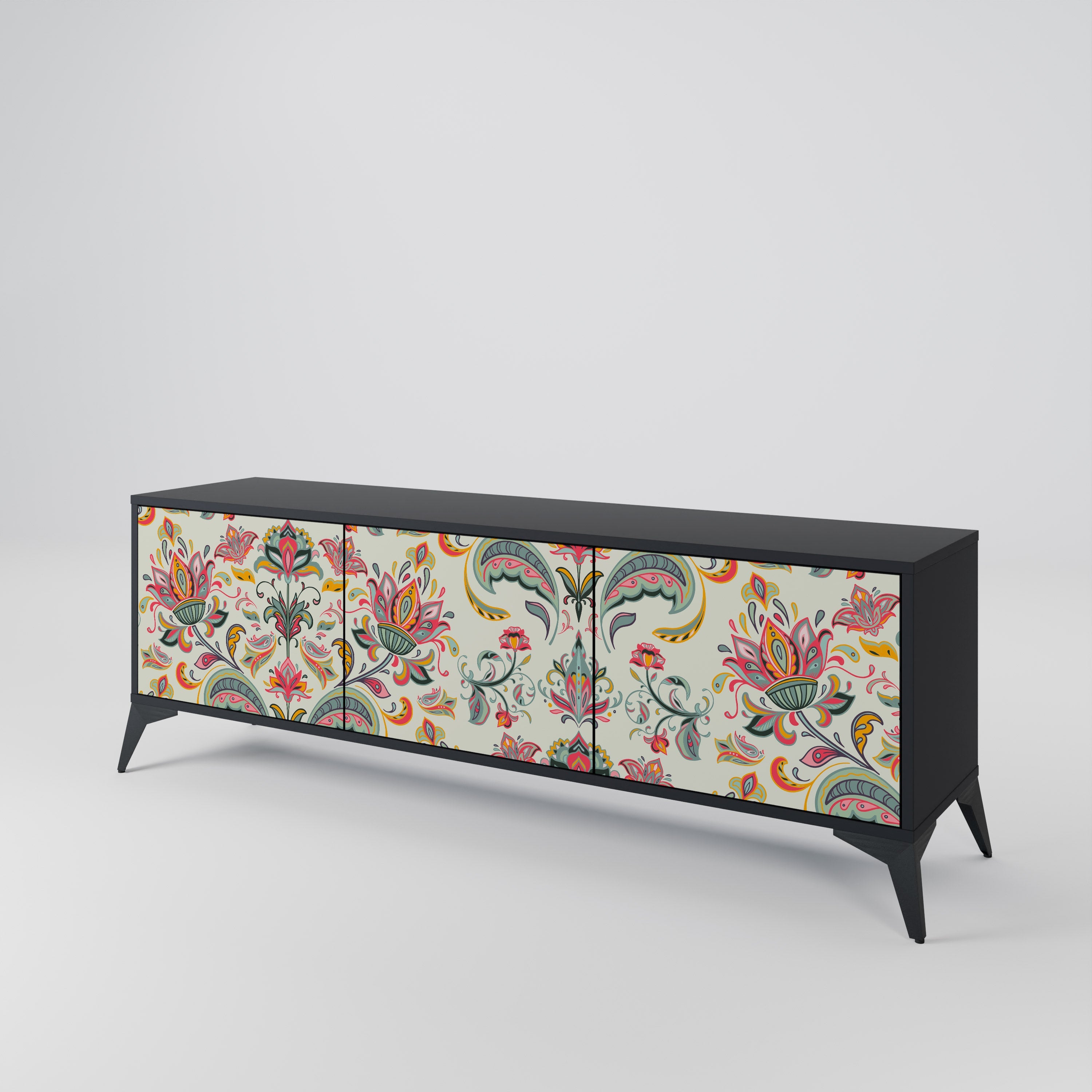 ORGANIC FOLKLORE Móvel de TV com 3 Portas em Acabamento Preto