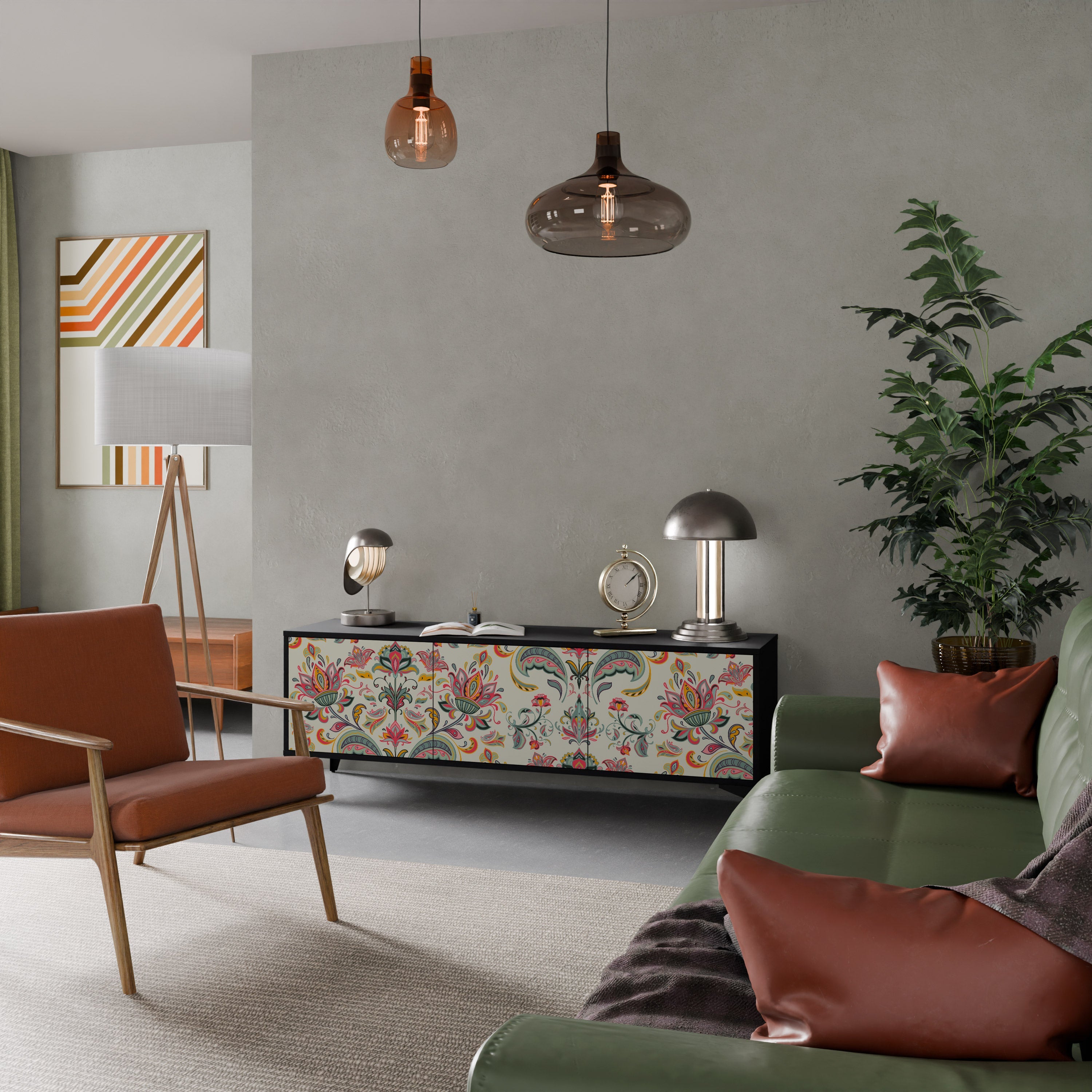 ORGANIC FOLKLORE Móvel de TV com 3 Portas em Acabamento Preto