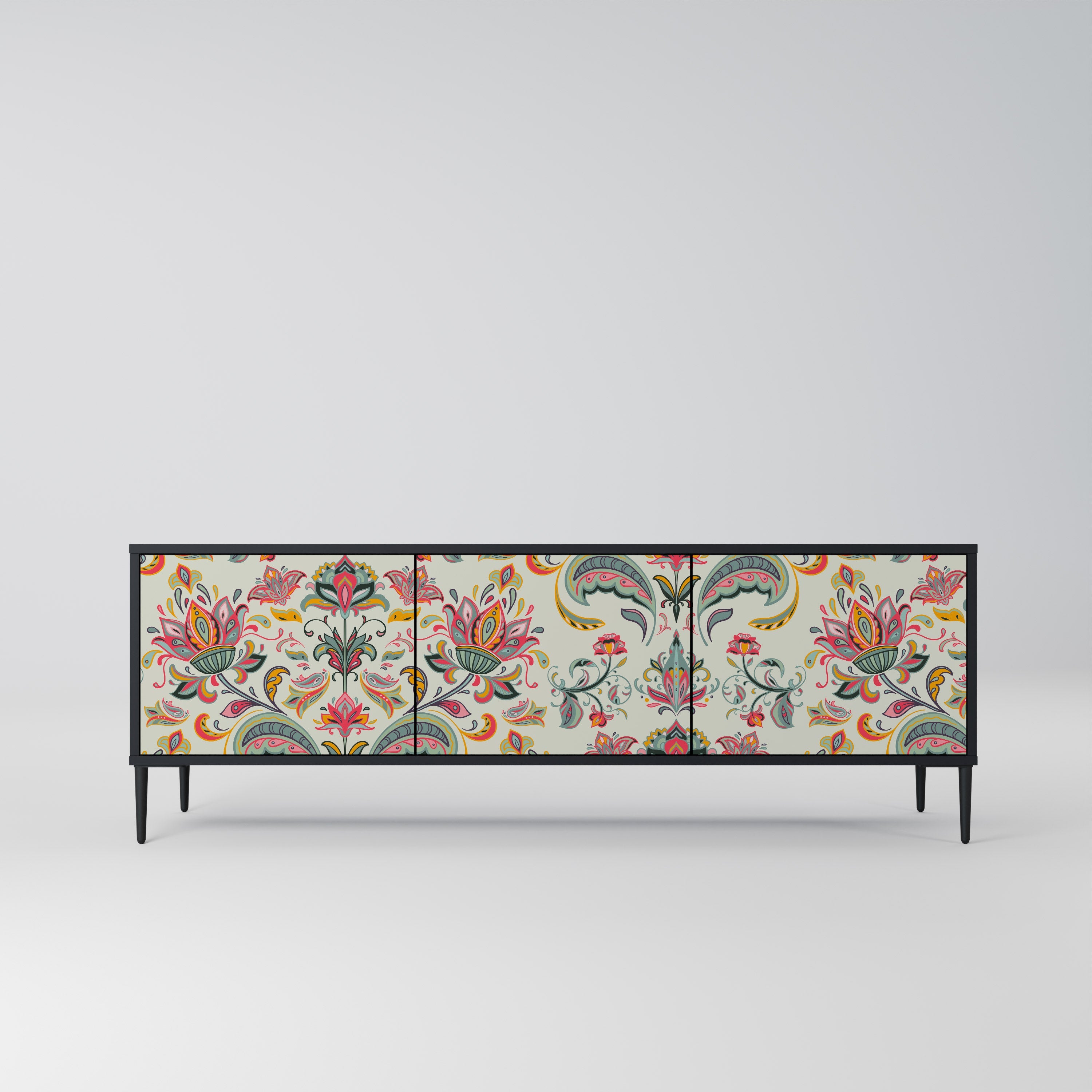 ORGANIC FOLKLORE 3-Door TV Stand in Black Finish