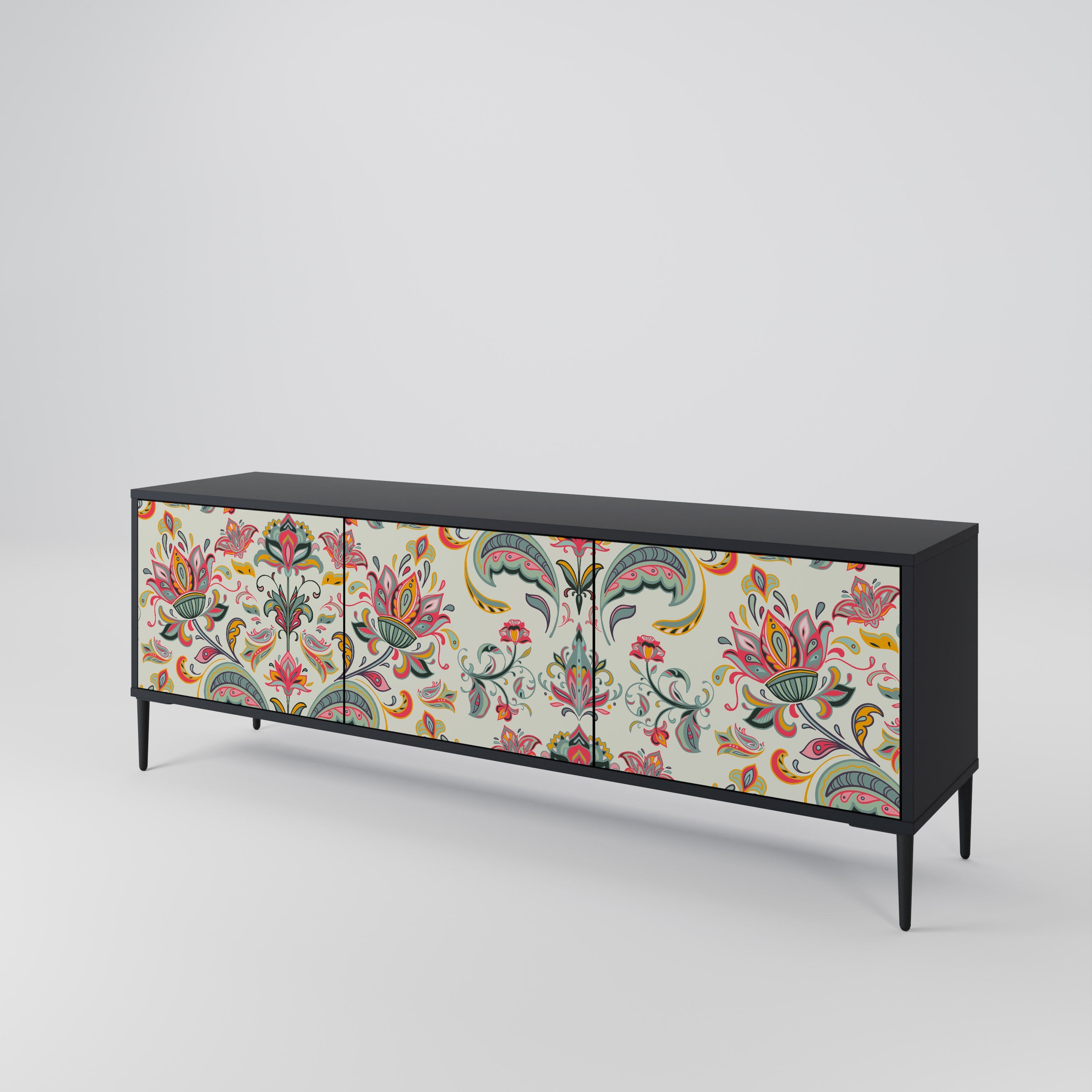 ORGANIC FOLKLORE 3-Door TV Stand in Black Finish