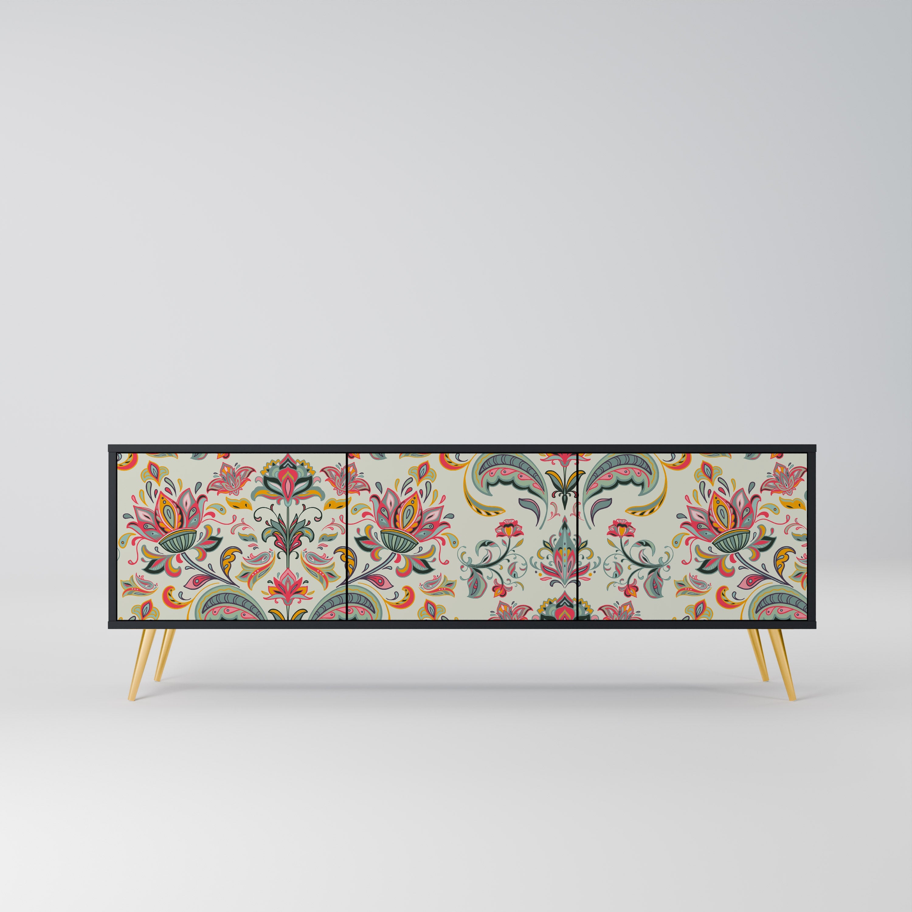 ORGANIC FOLKLORE 3-Door TV Stand in Black Finish