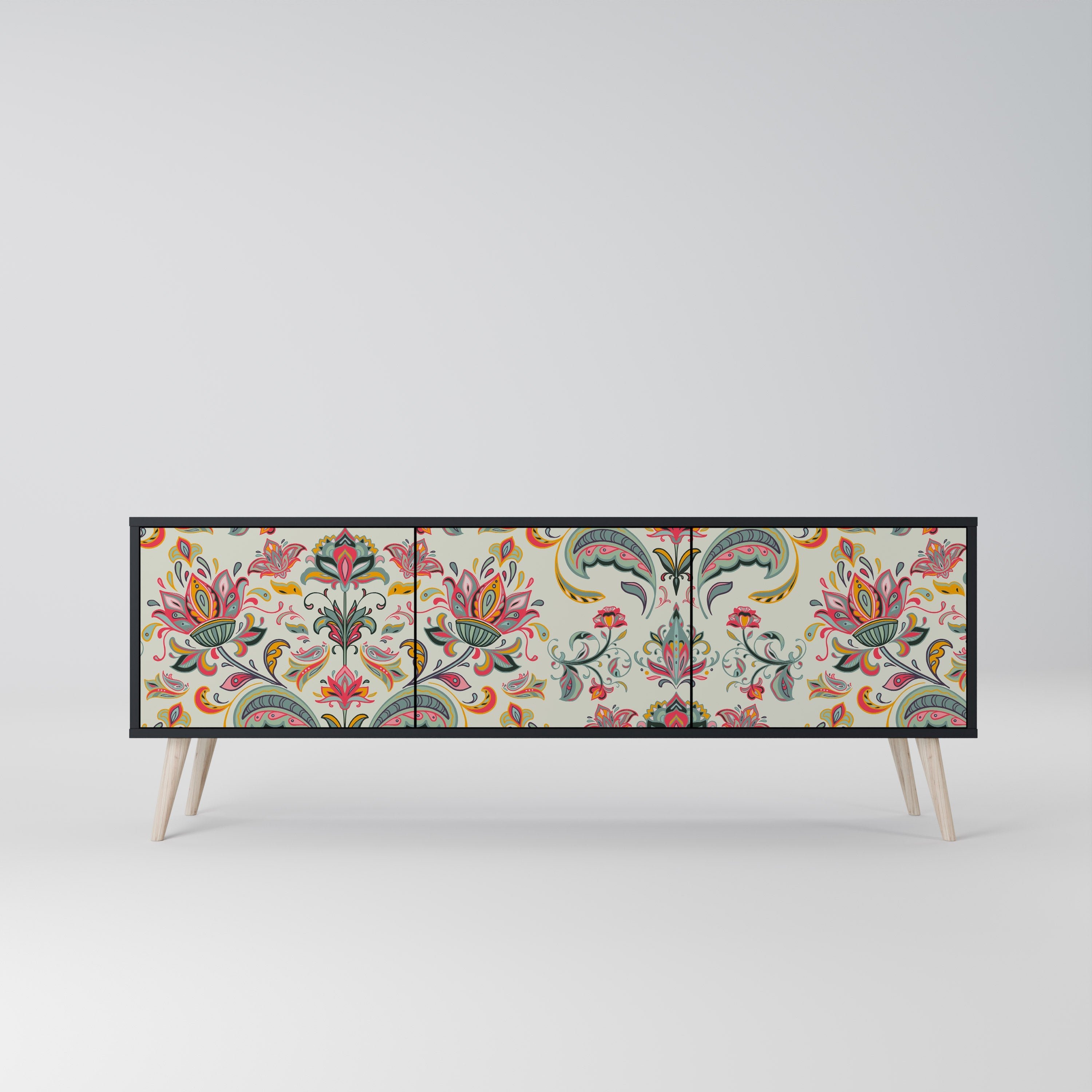 ORGANIC FOLKLORE 3-Door TV Stand in Black Finish