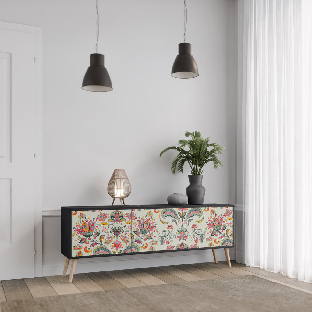 ORGANIC FOLKLORE Móvel de TV com 3 Portas em Acabamento Preto