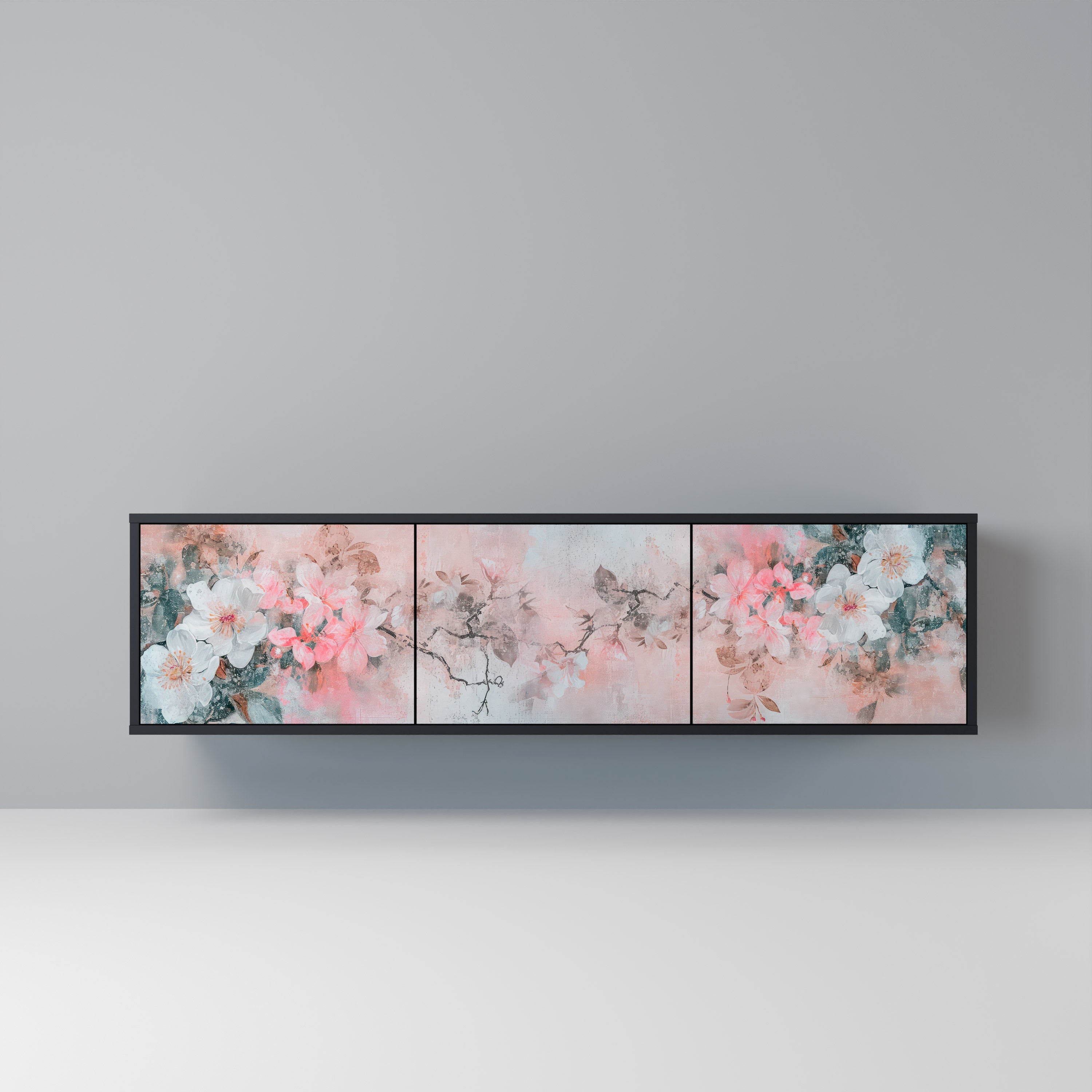 CHERRY BLOSSOM 3-Door TV Stand in Black Finish