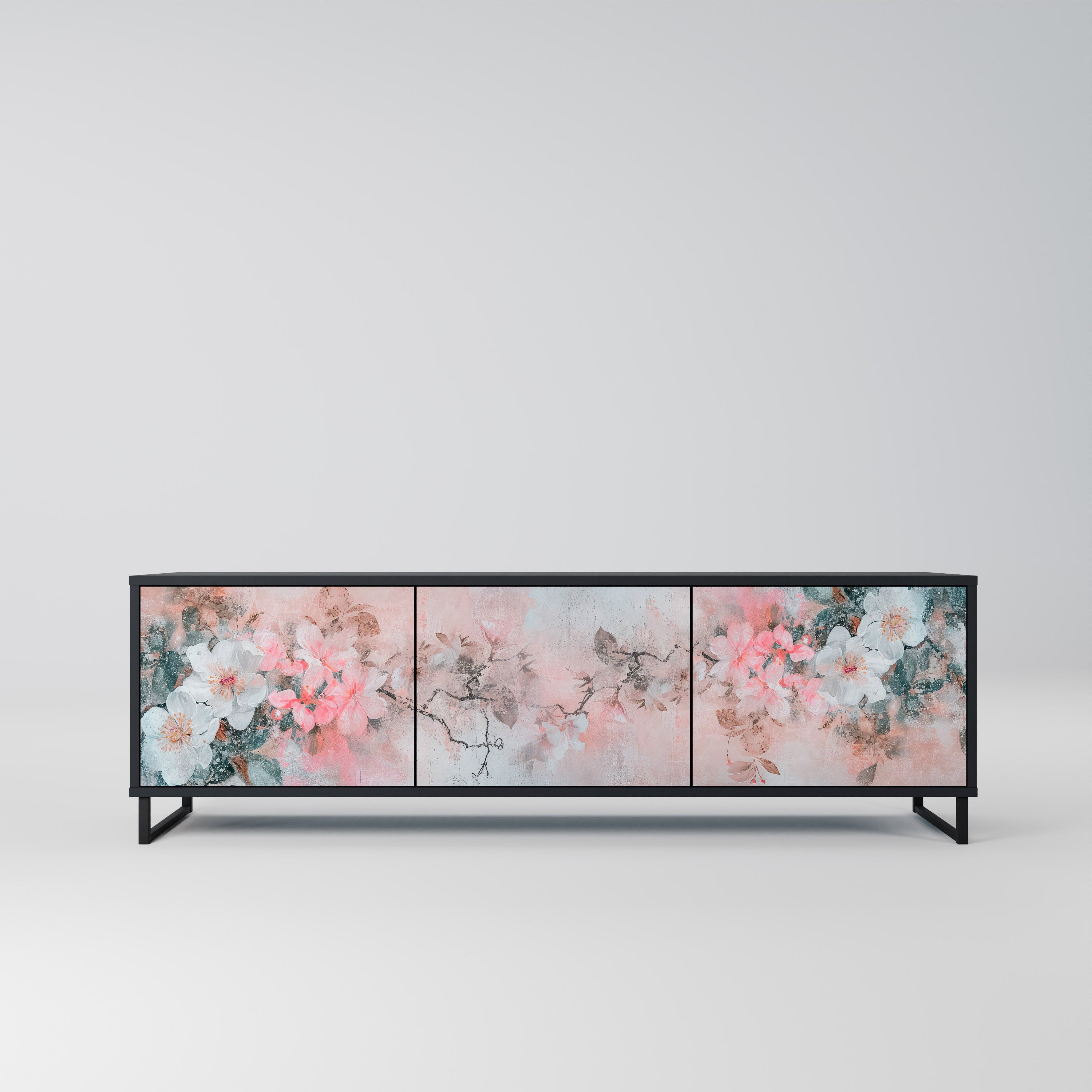 CHERRY BLOSSOM 3-Door TV Stand in Black Finish