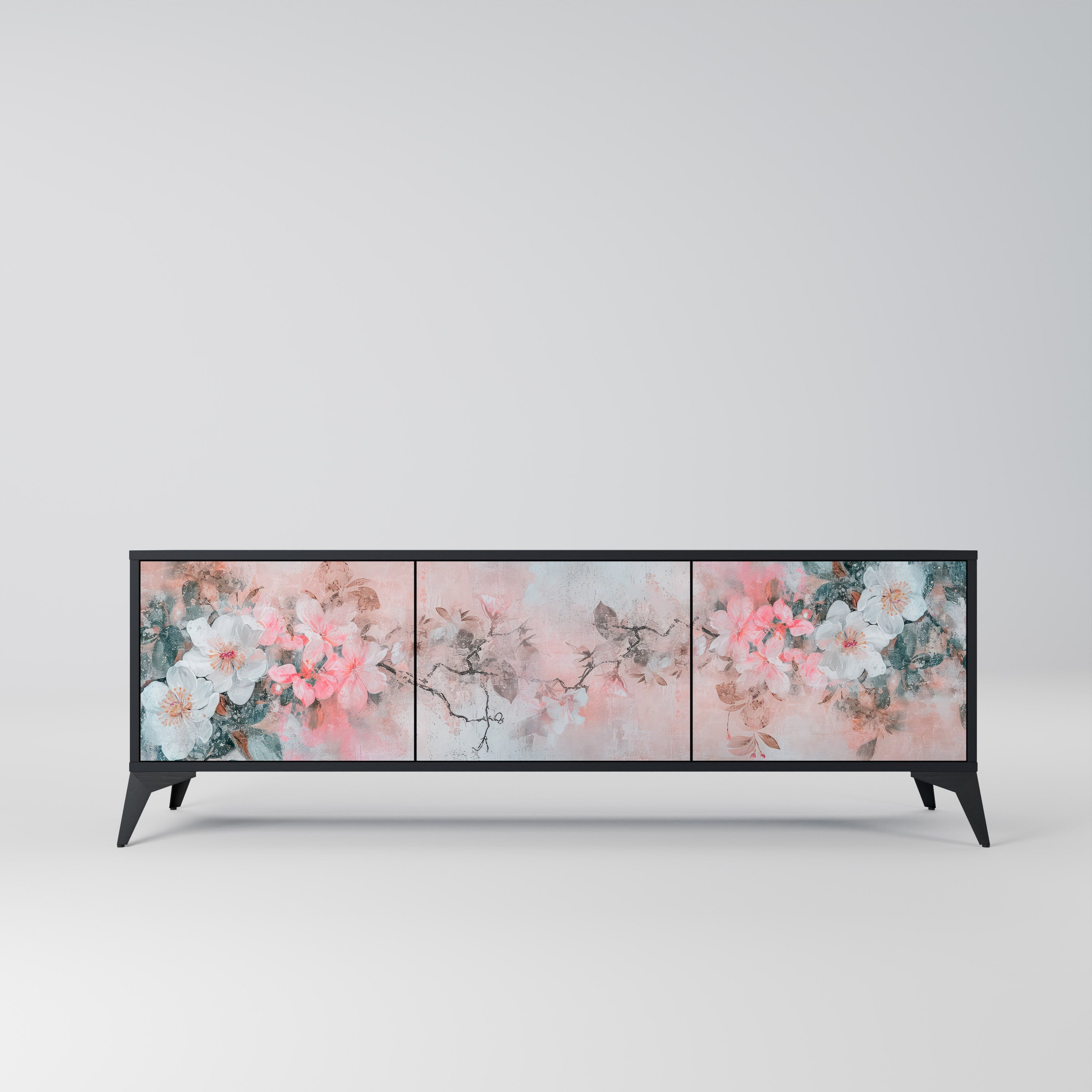 CHERRY BLOSSOM 3-Door TV Stand in Black Finish