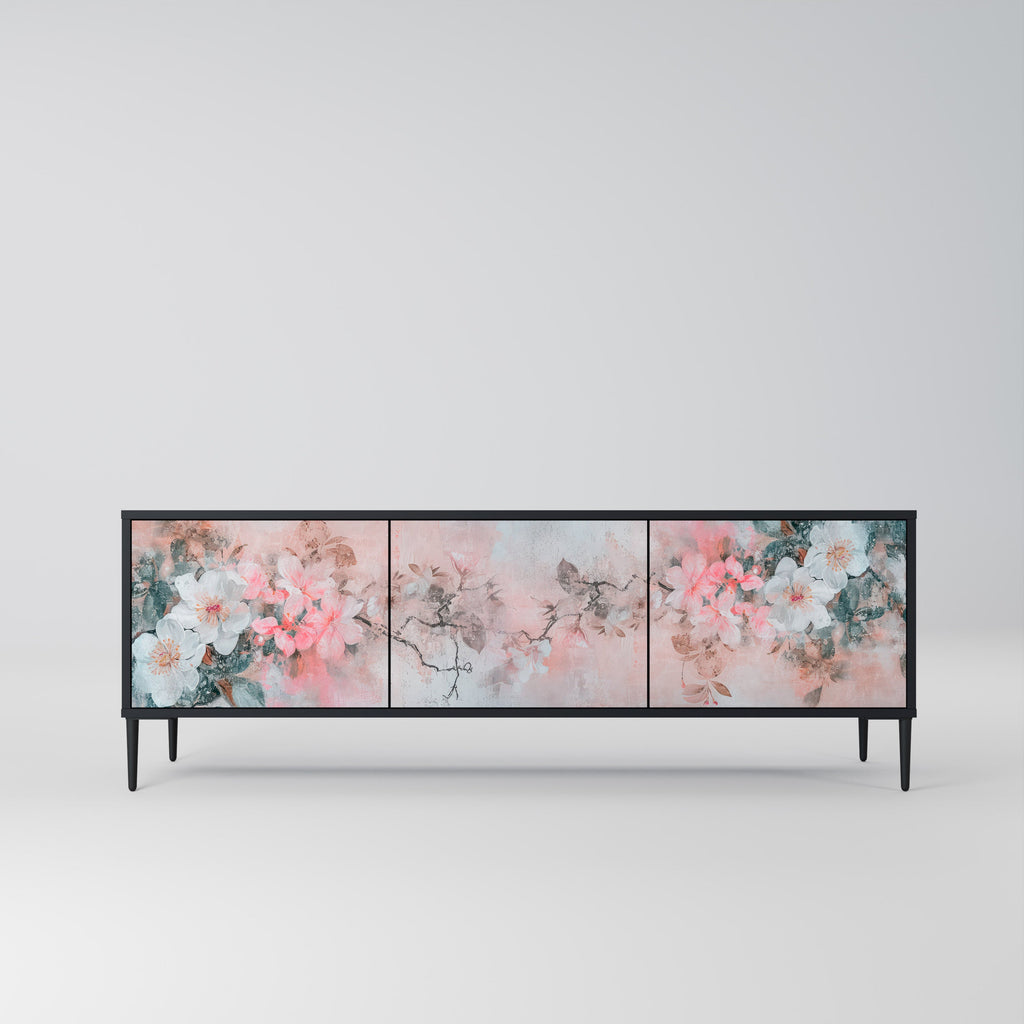 CHERRY BLOSSOM 3-Door TV Stand in Black Finish