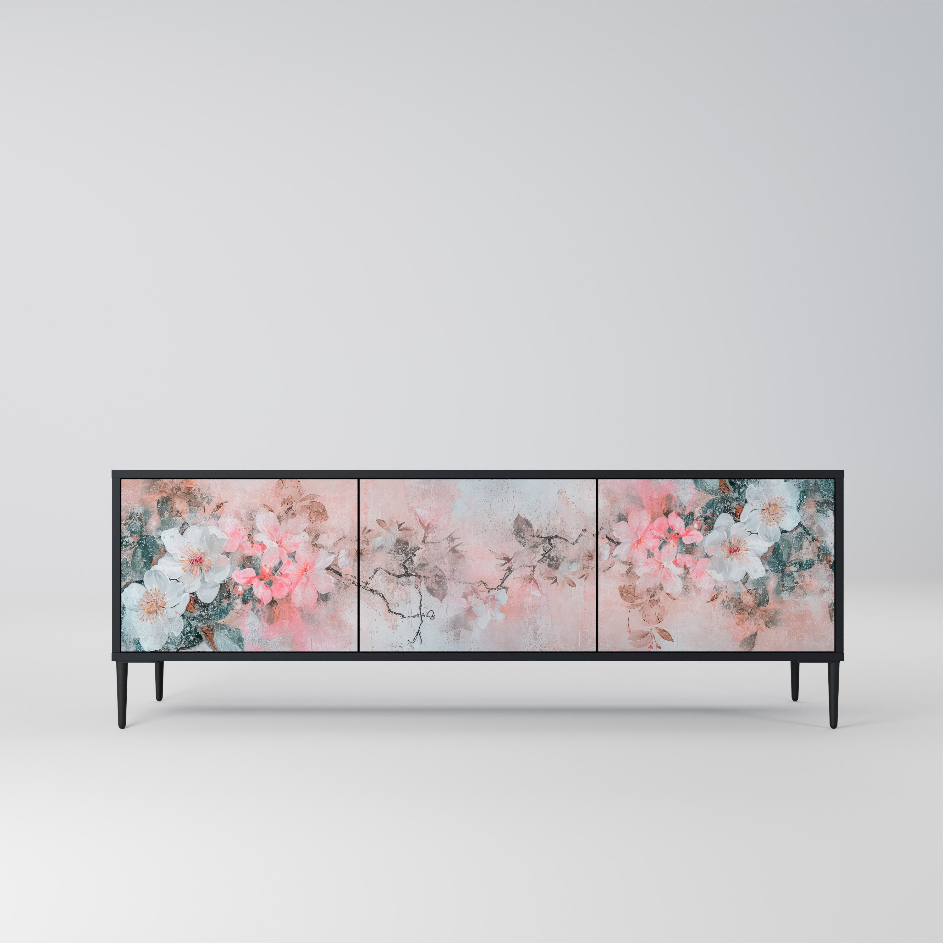 CHERRY BLOSSOM 3-Door TV Stand in Black Finish
