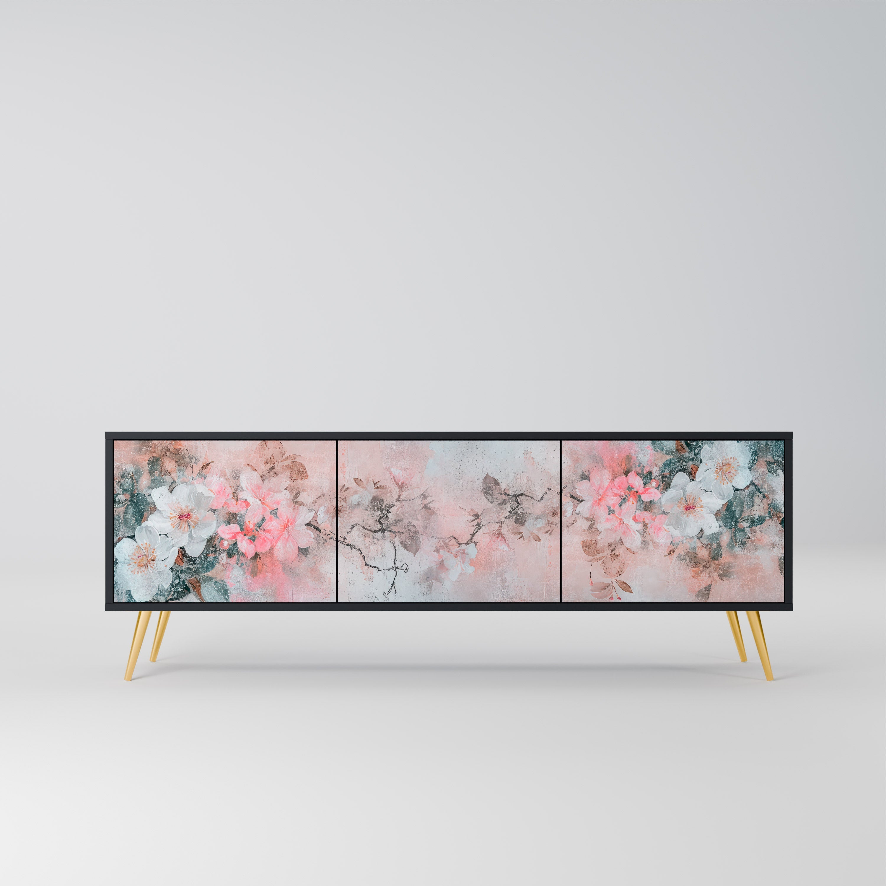 CHERRY BLOSSOM 3-Door TV Stand in Black Finish