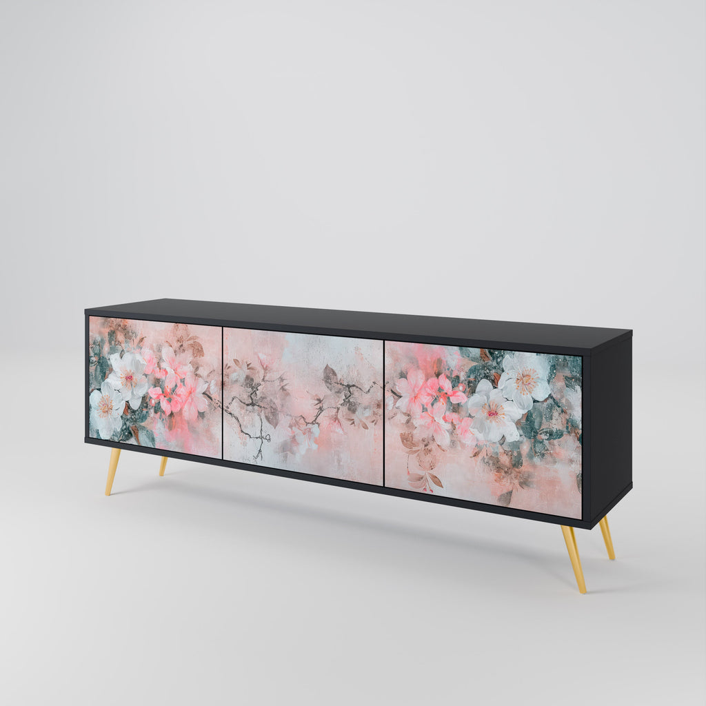CHERRY BLOSSOM 3-Door TV Stand in Black Finish