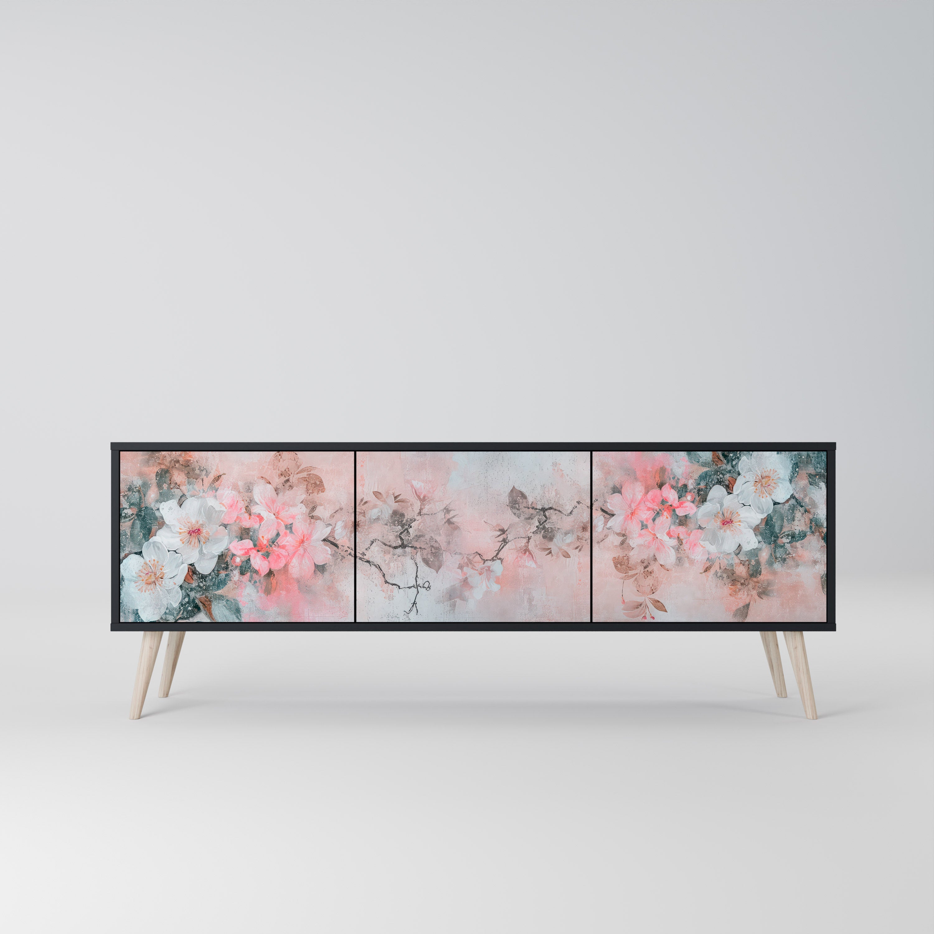 CHERRY BLOSSOM 3-Door TV Stand in Black Finish