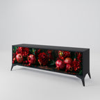 DAHLIAS AND POMEGRANATES 3-Door TV Stand in Black Finish