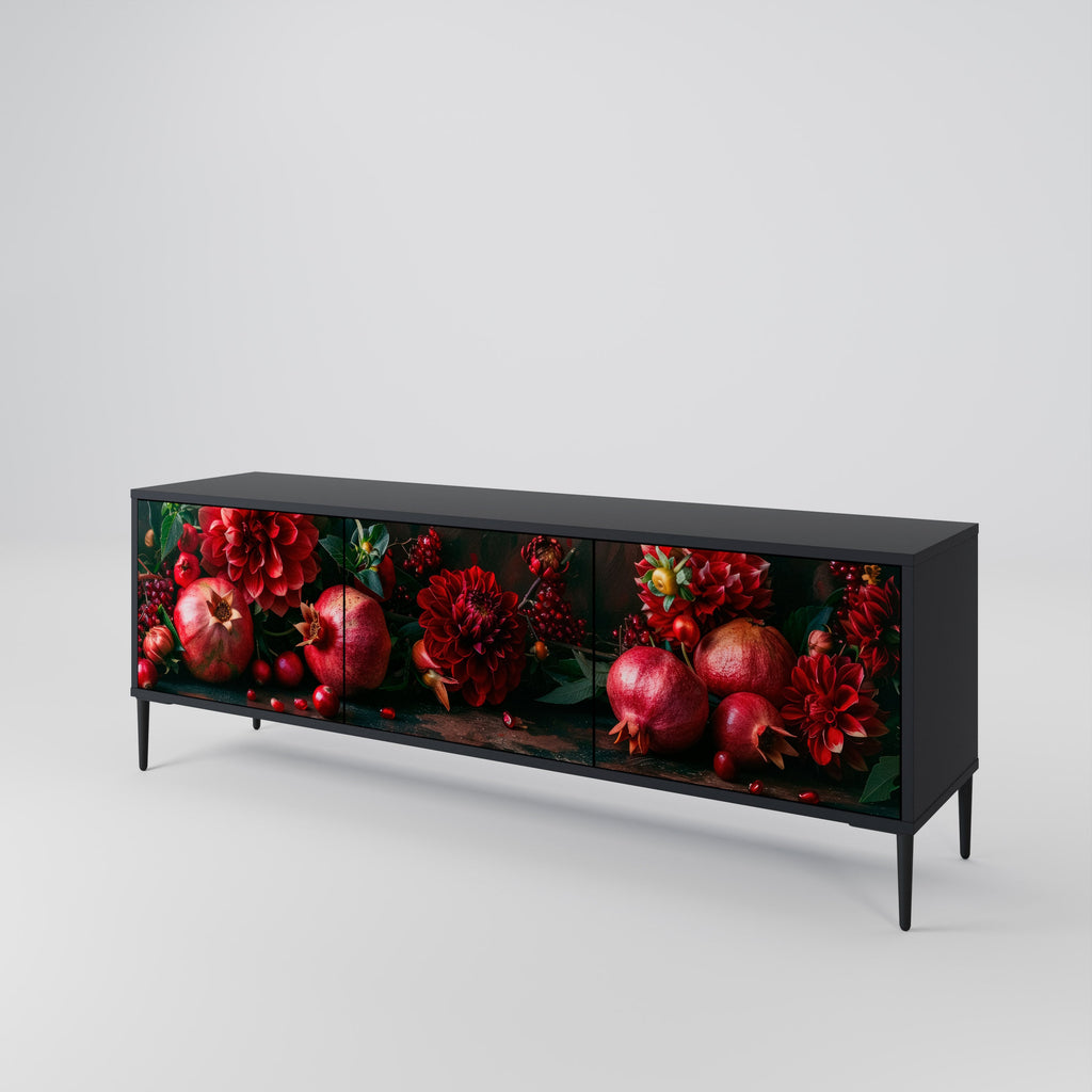 DAHLIAS AND POMEGRANATES 3-Door TV Stand in Black Finish