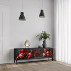 DAHLIAS AND POMEGRANATES 3-Door TV Stand in Black Finish