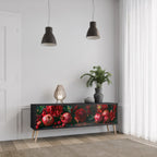 DAHLIAS AND POMEGRANATES 3-Door TV Stand in Black Finish