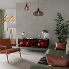 DAHLIAS AND POMEGRANATES 3-Door TV Stand in Black Finish