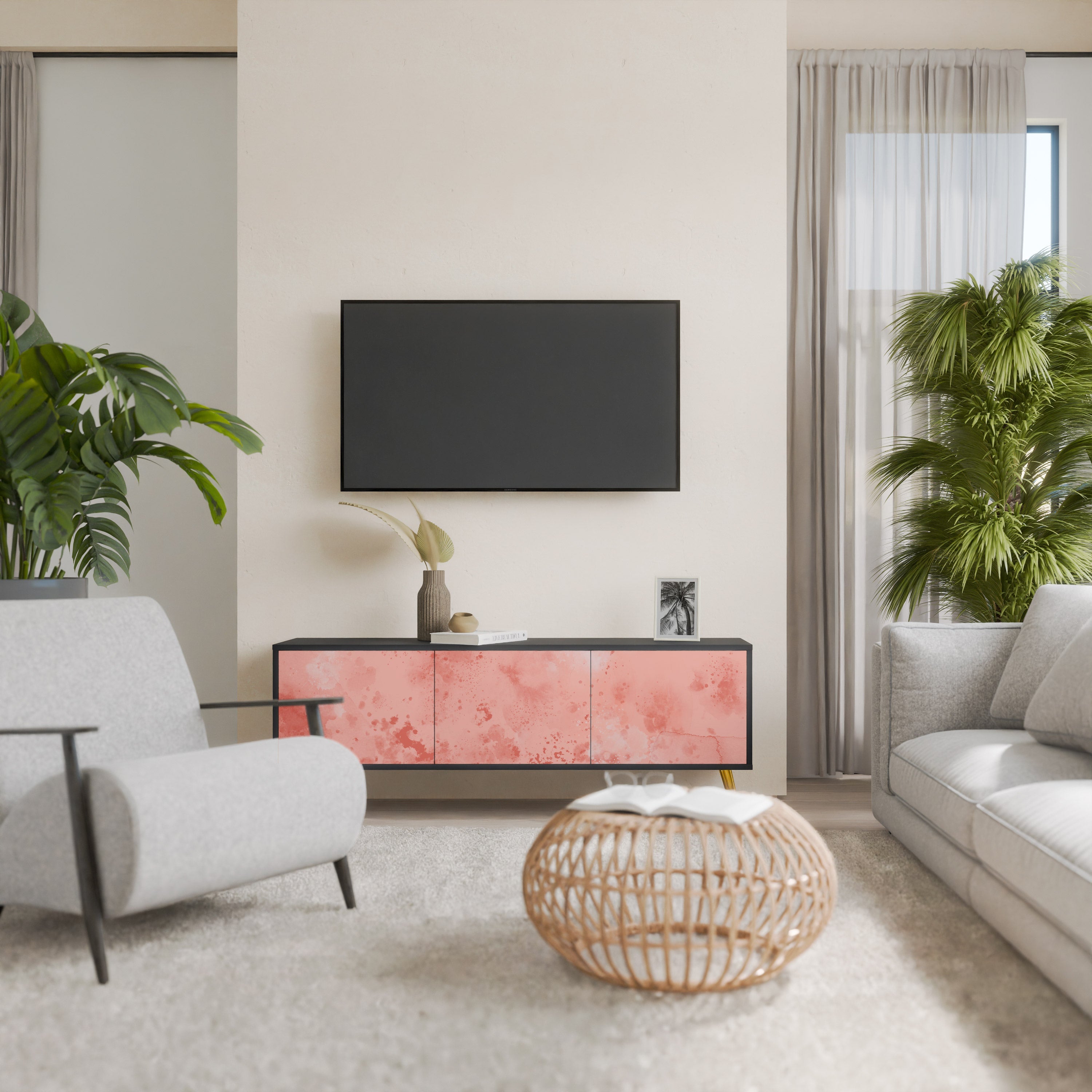 CRANE DANCE 3-Door TV Stand in Black Finish