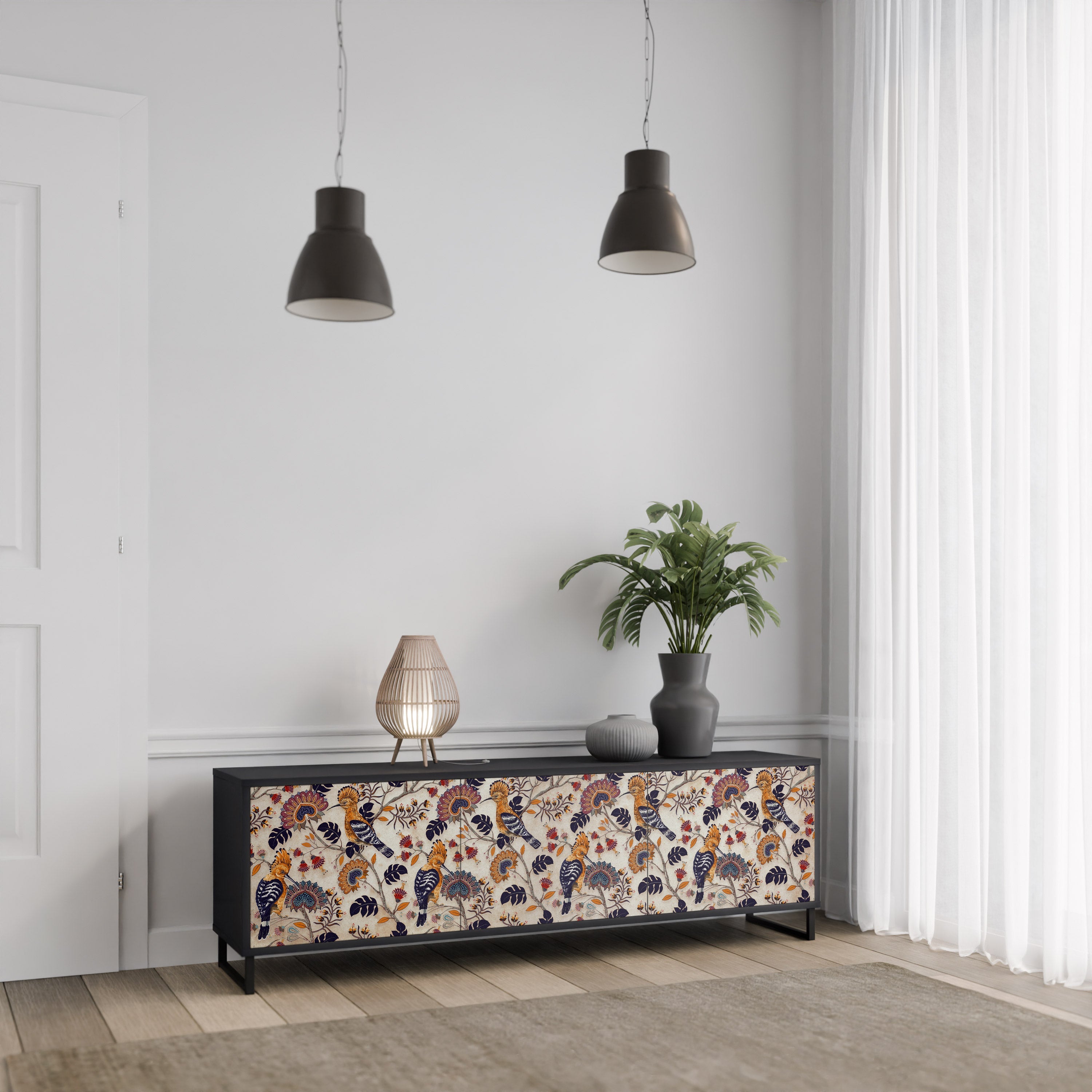 EMINENT HOOPOE Móvel de TV com 3 Portas em Acabamento Preto