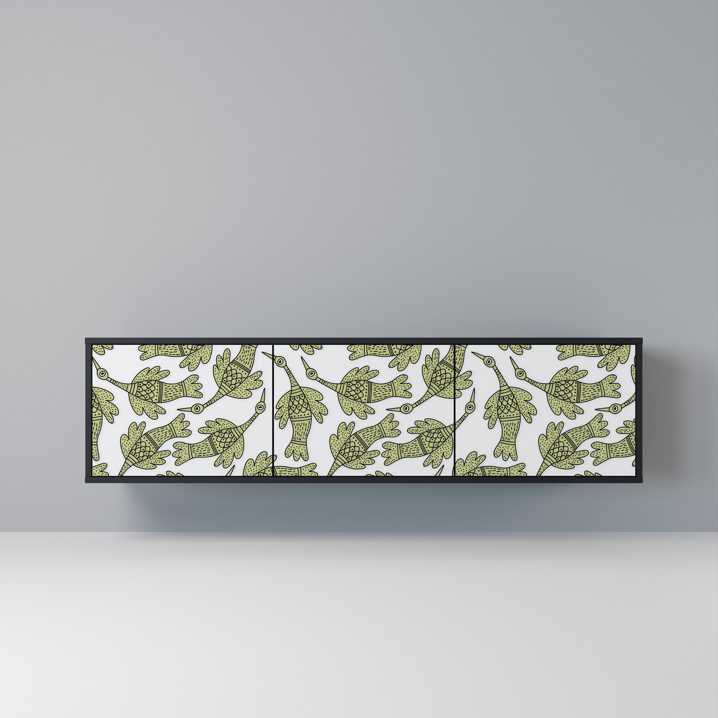 SEEDLING SONGBIRD 3-Door TV Stand in Black Finish