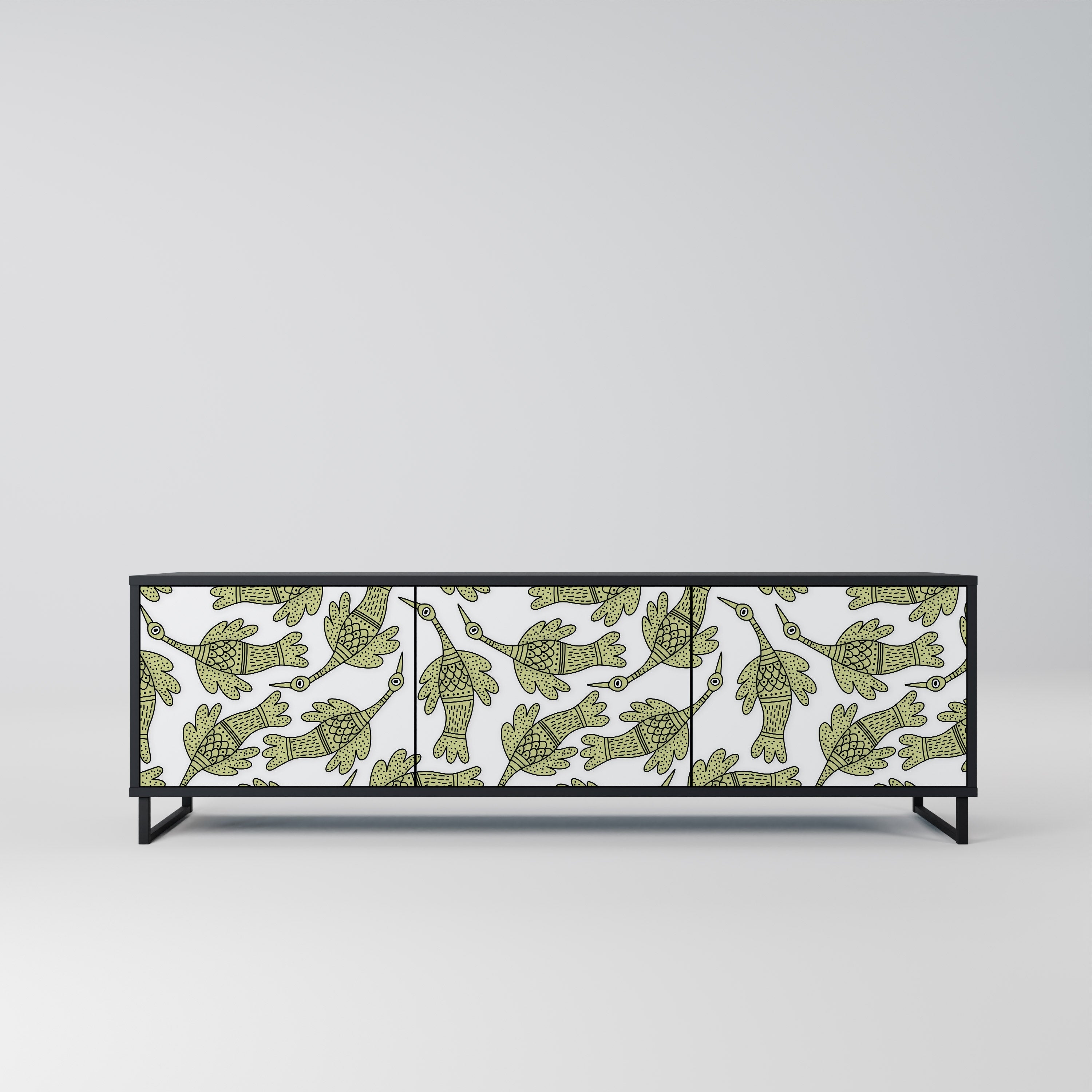 SEEDLING SONGBIRD 3-Door TV Stand in Black Finish