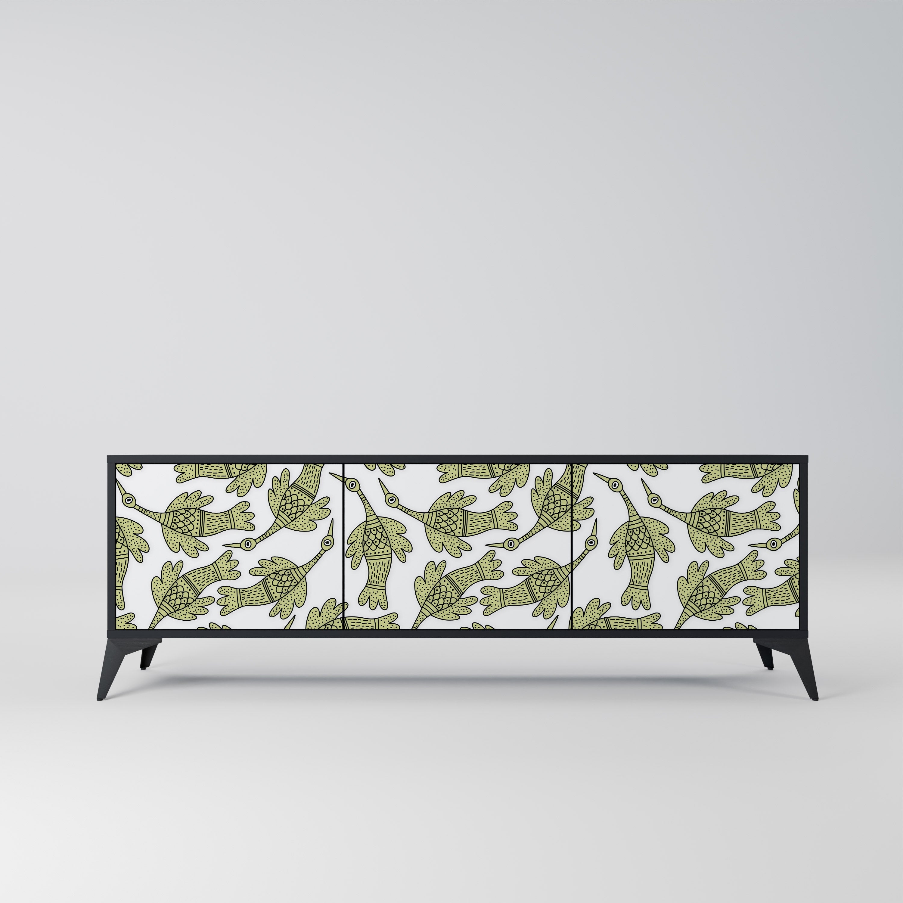 SEEDLING SONGBIRD 3-Door TV Stand in Black Finish