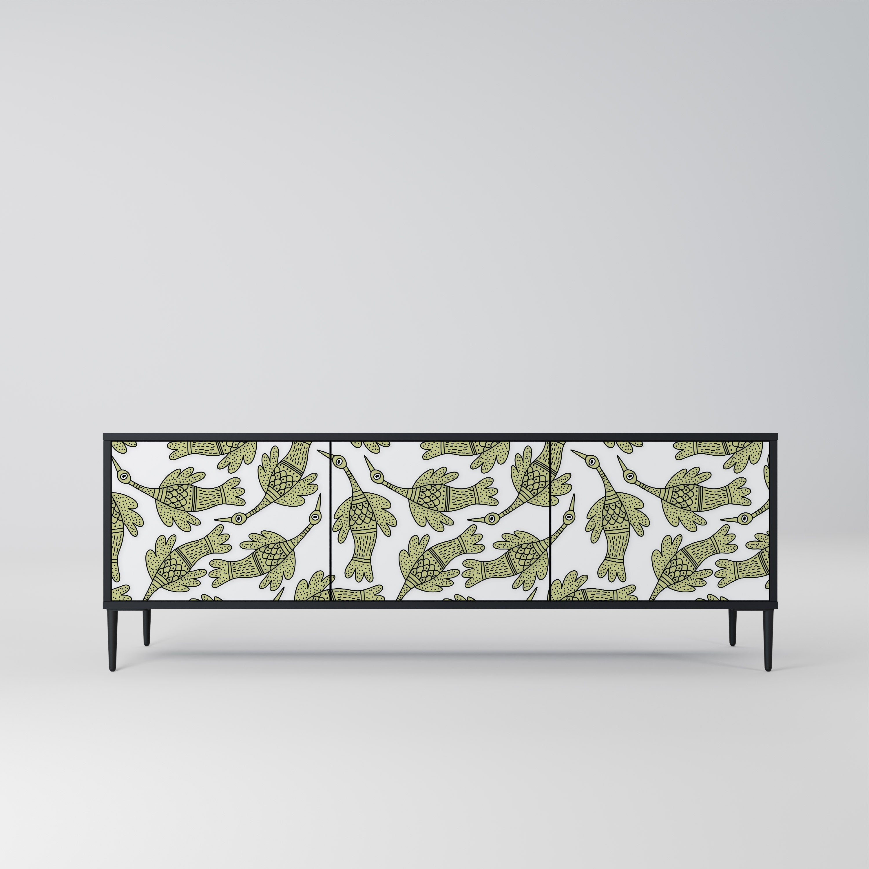 SEEDLING SONGBIRD 3-Door TV Stand in Black Finish