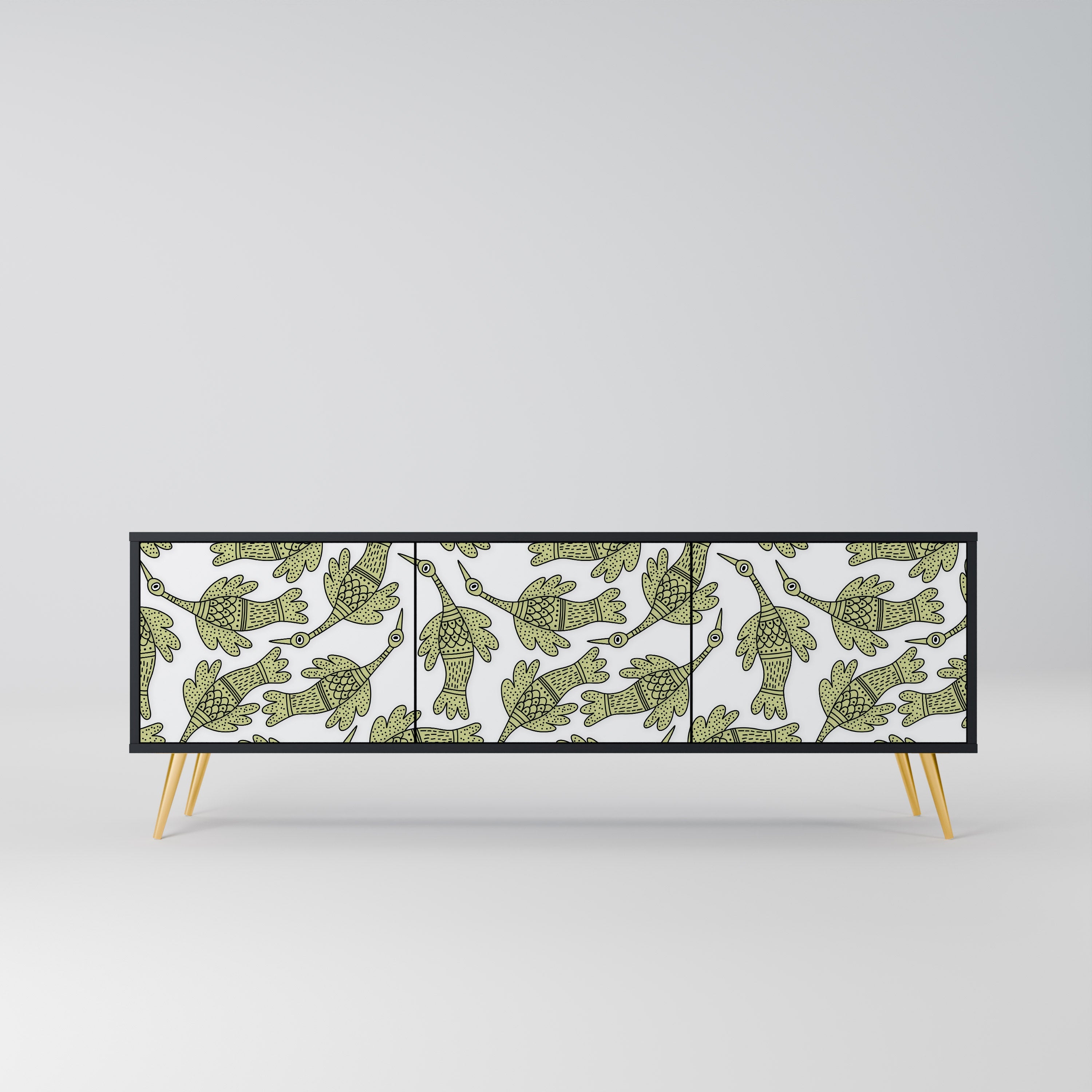 SEEDLING SONGBIRD 3-Door TV Stand in Black Finish