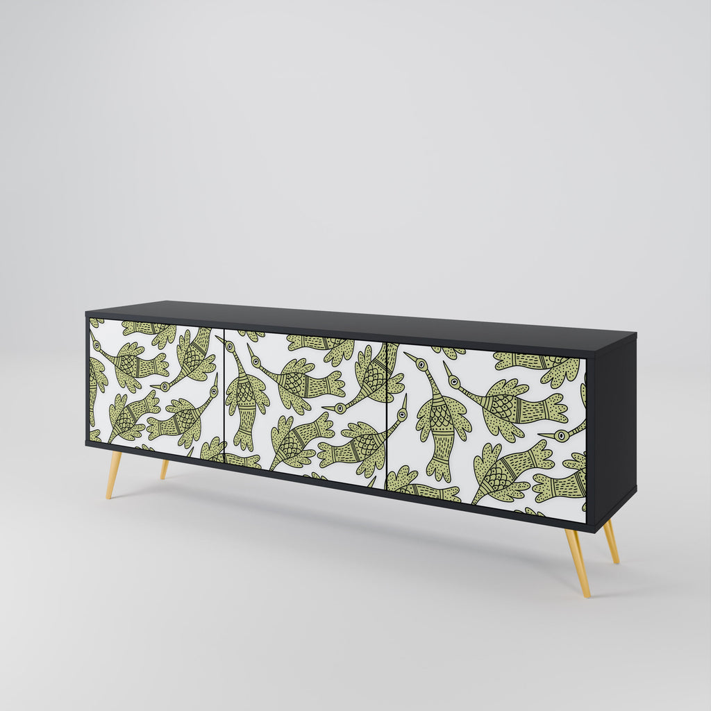 SEEDLING SONGBIRD 3-Door TV Stand in Black Finish