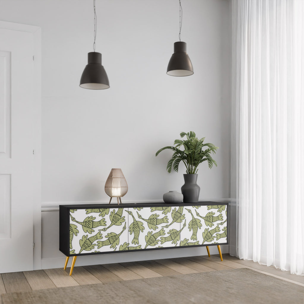 SEEDLING SONGBIRD 3-Door TV Stand in Black Finish