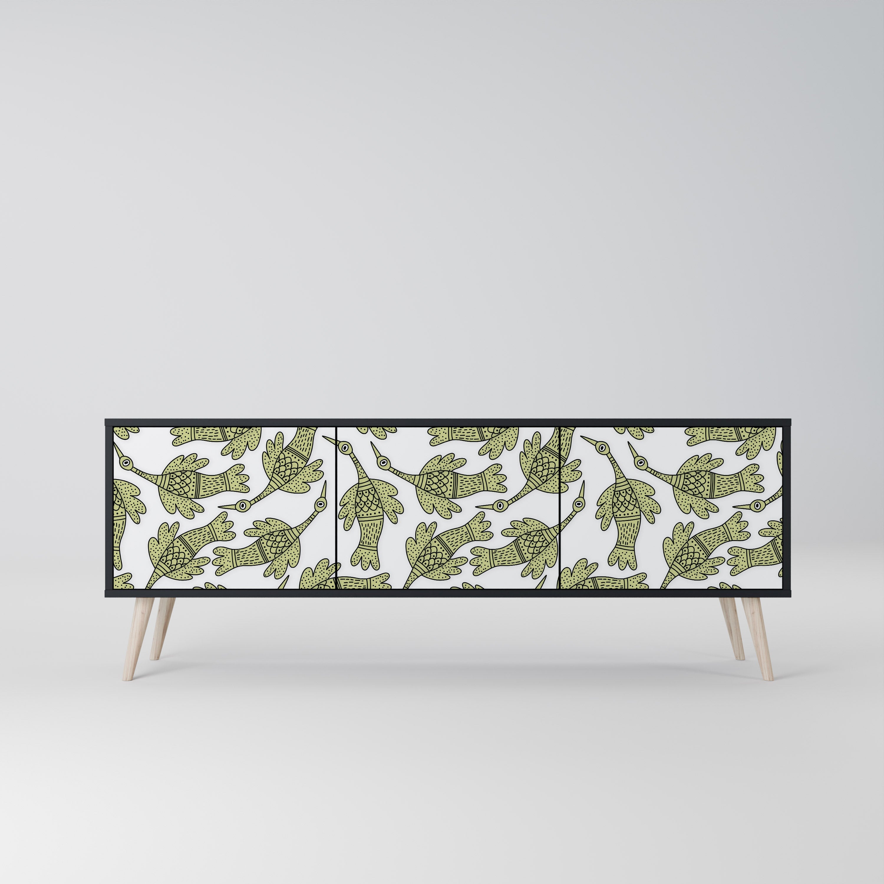 SEEDLING SONGBIRD 3-Door TV Stand in Black Finish