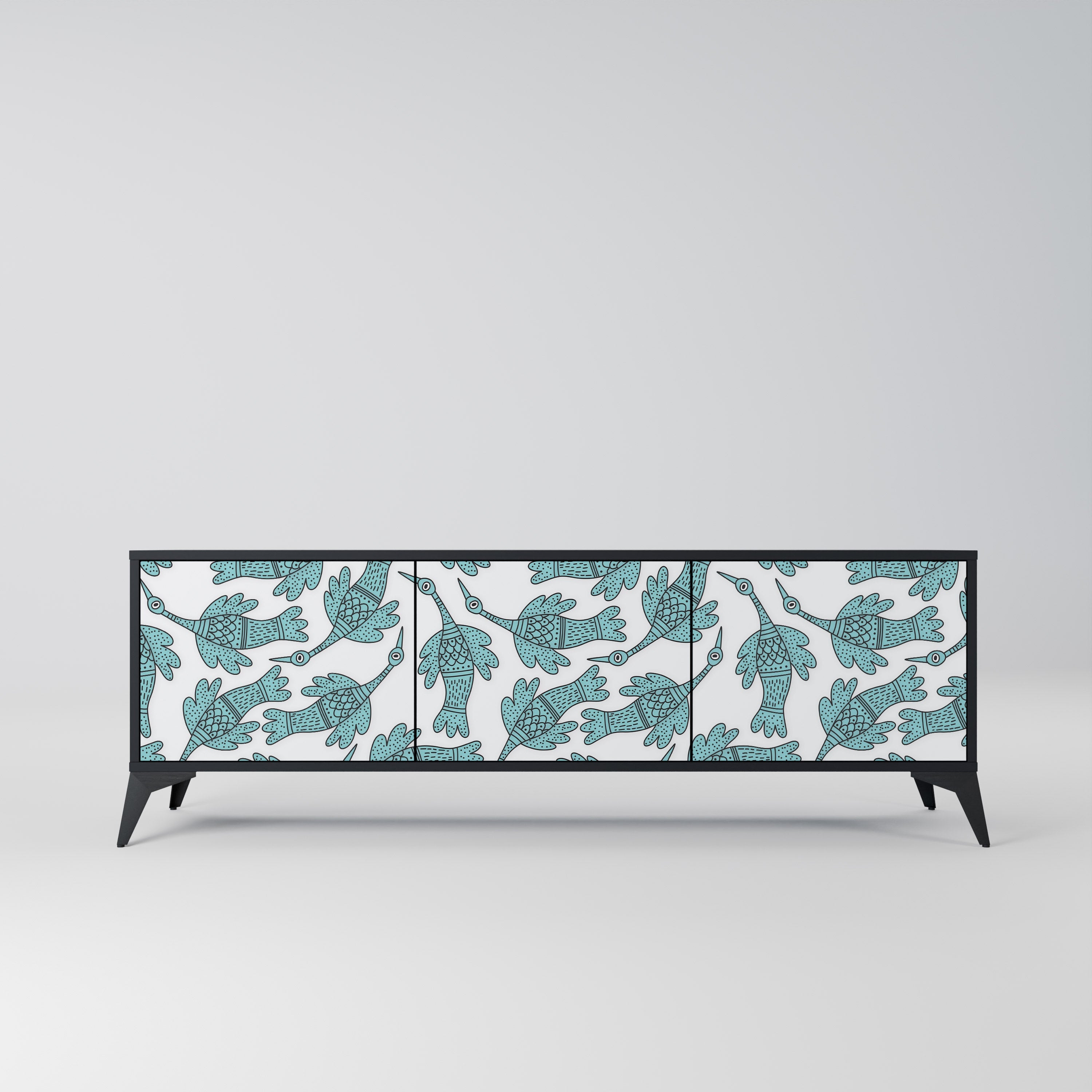 WATERSPOUT SONGIBIRD 3-Door TV Stand in Black Finish