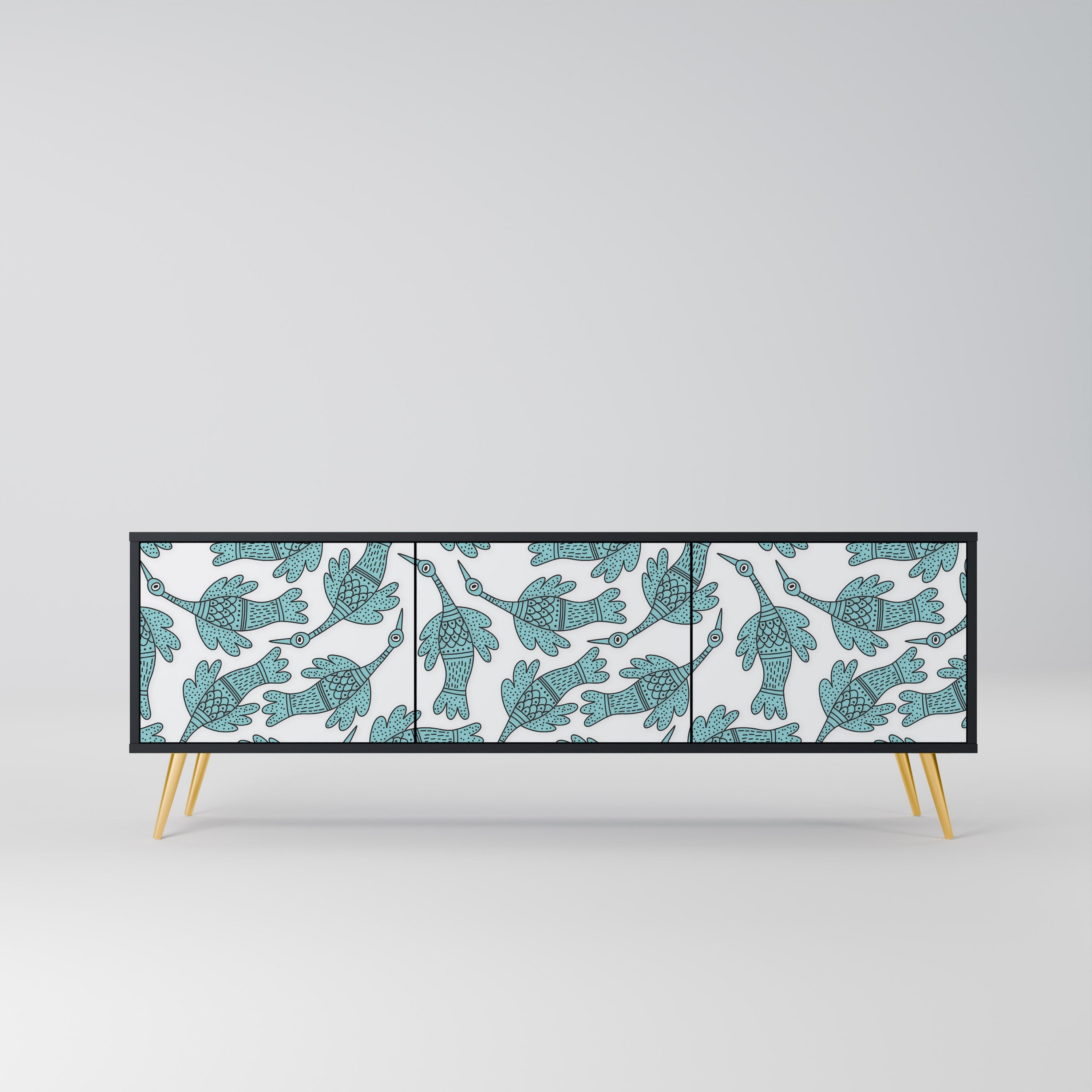 WATERSPOUT SONGIBIRD 3-Door TV Stand in Black Finish