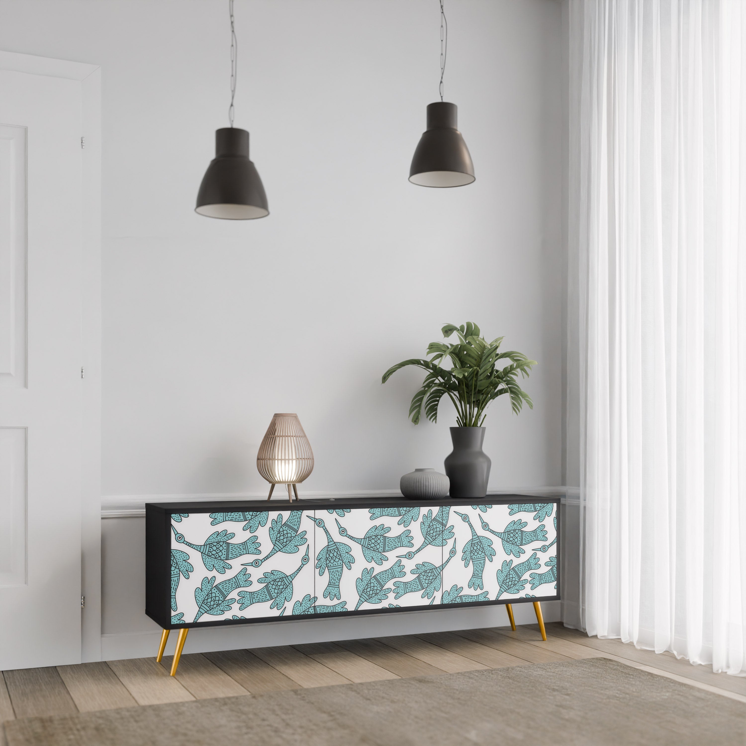 WATERSPOUT SONGIBIRD 3-Door TV Stand in Black Finish