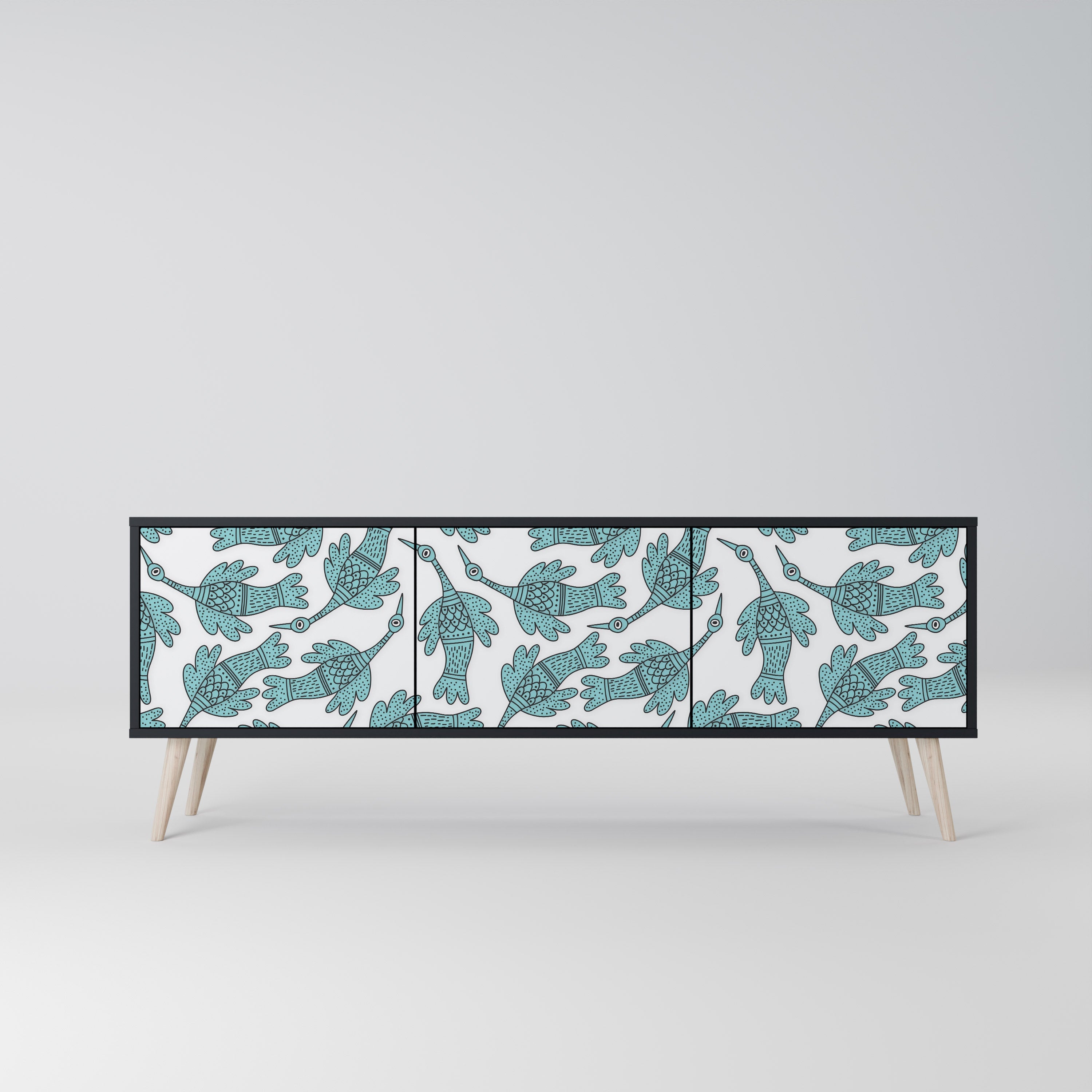 WATERSPOUT SONGIBIRD 3-Door TV Stand in Black Finish